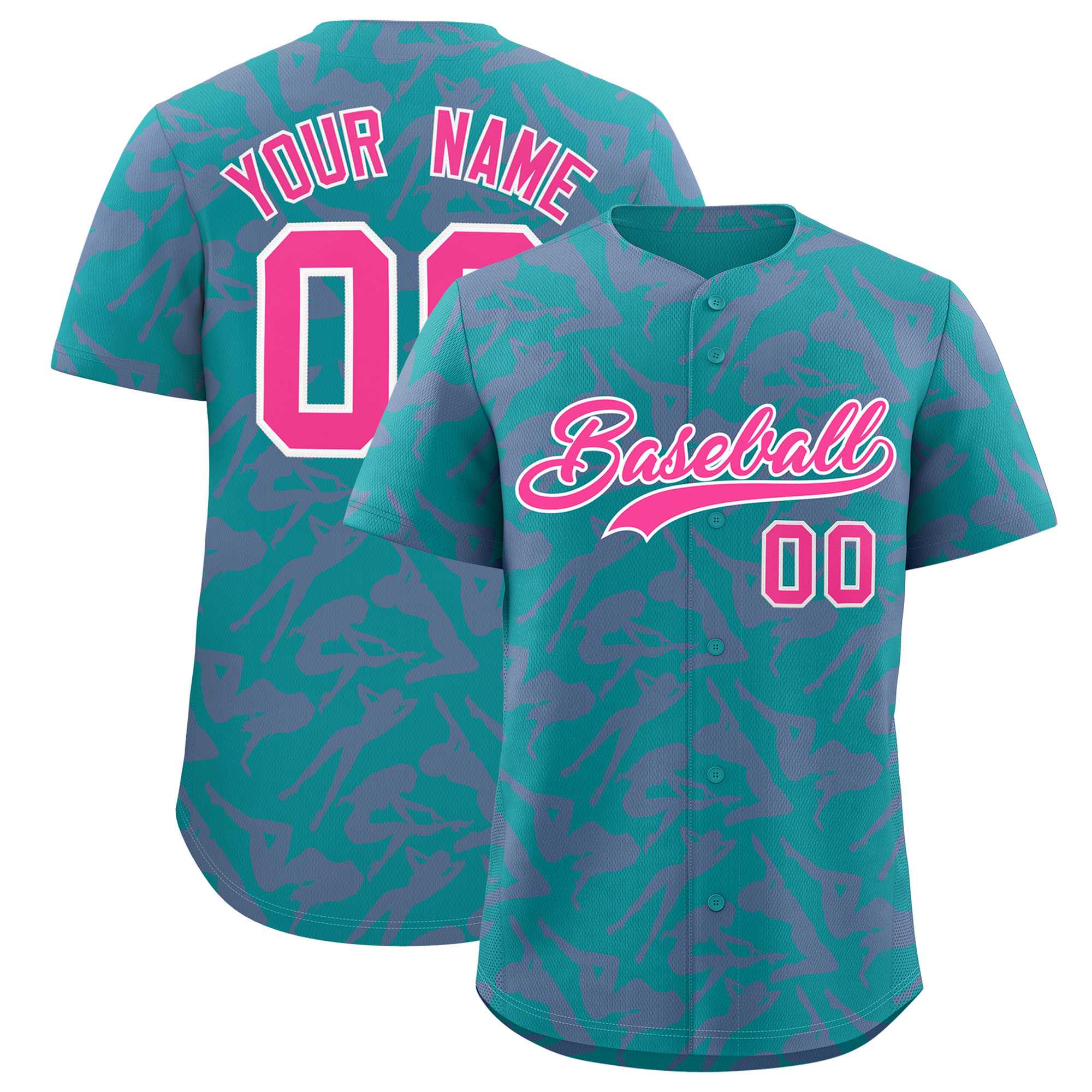 Custom Aqua Pink Playboy Graffiti Pattern Authentic Baseball Jersey