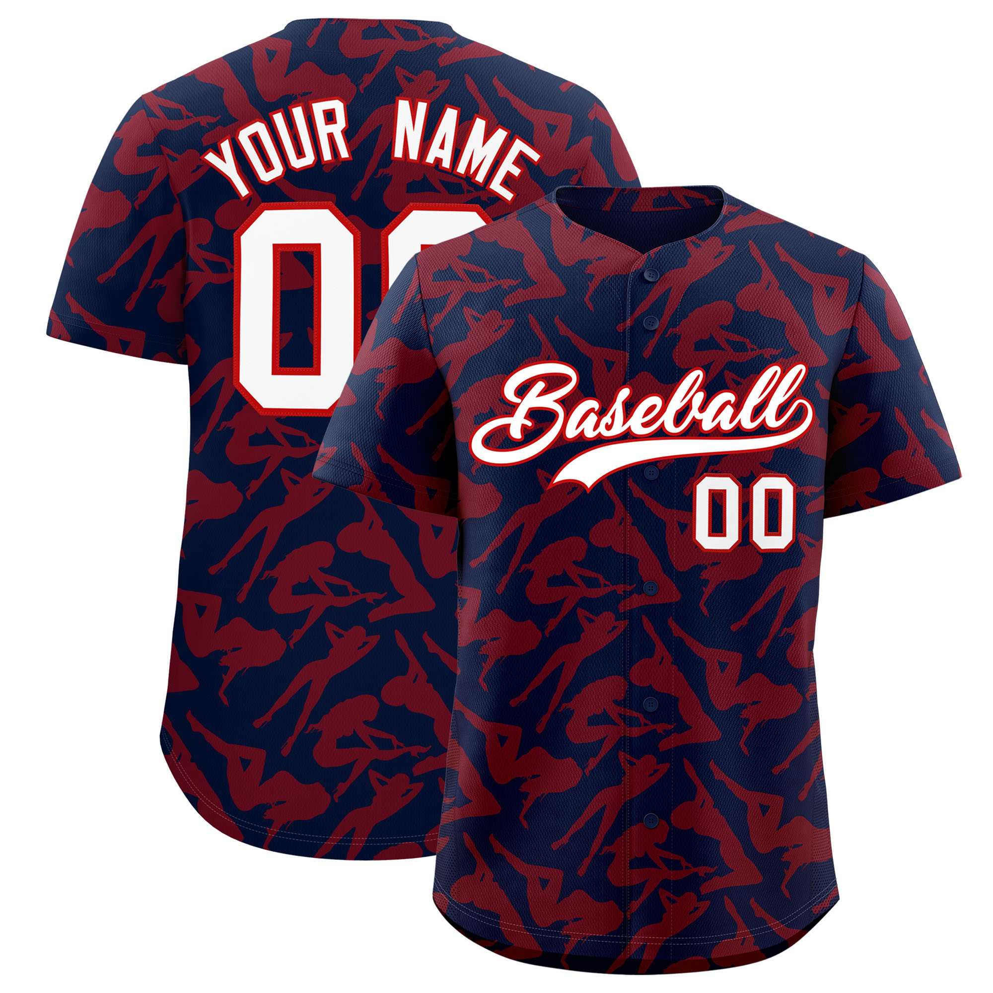 Custom Navy Red Playboy Graffiti Pattern Authentic Baseball Jersey