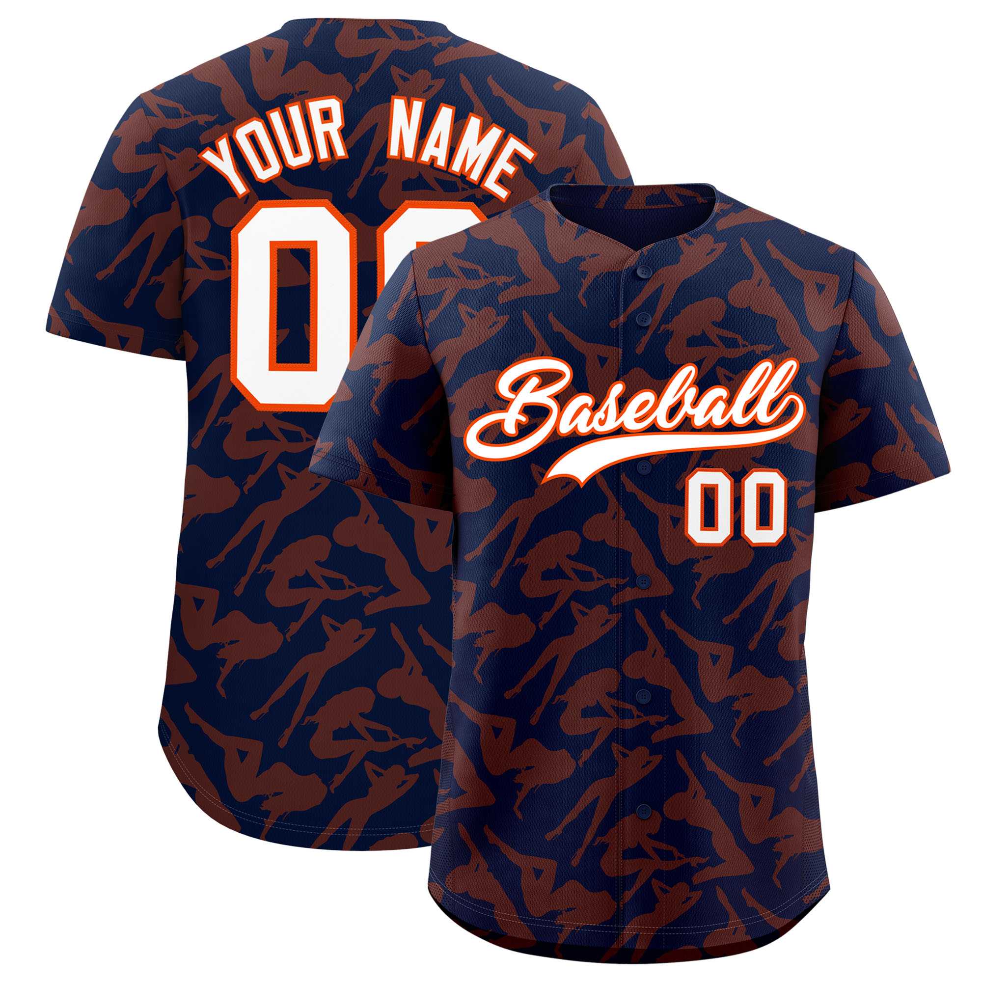 Custom Navy Orange Playboy Graffiti Pattern Authentic Baseball Jersey