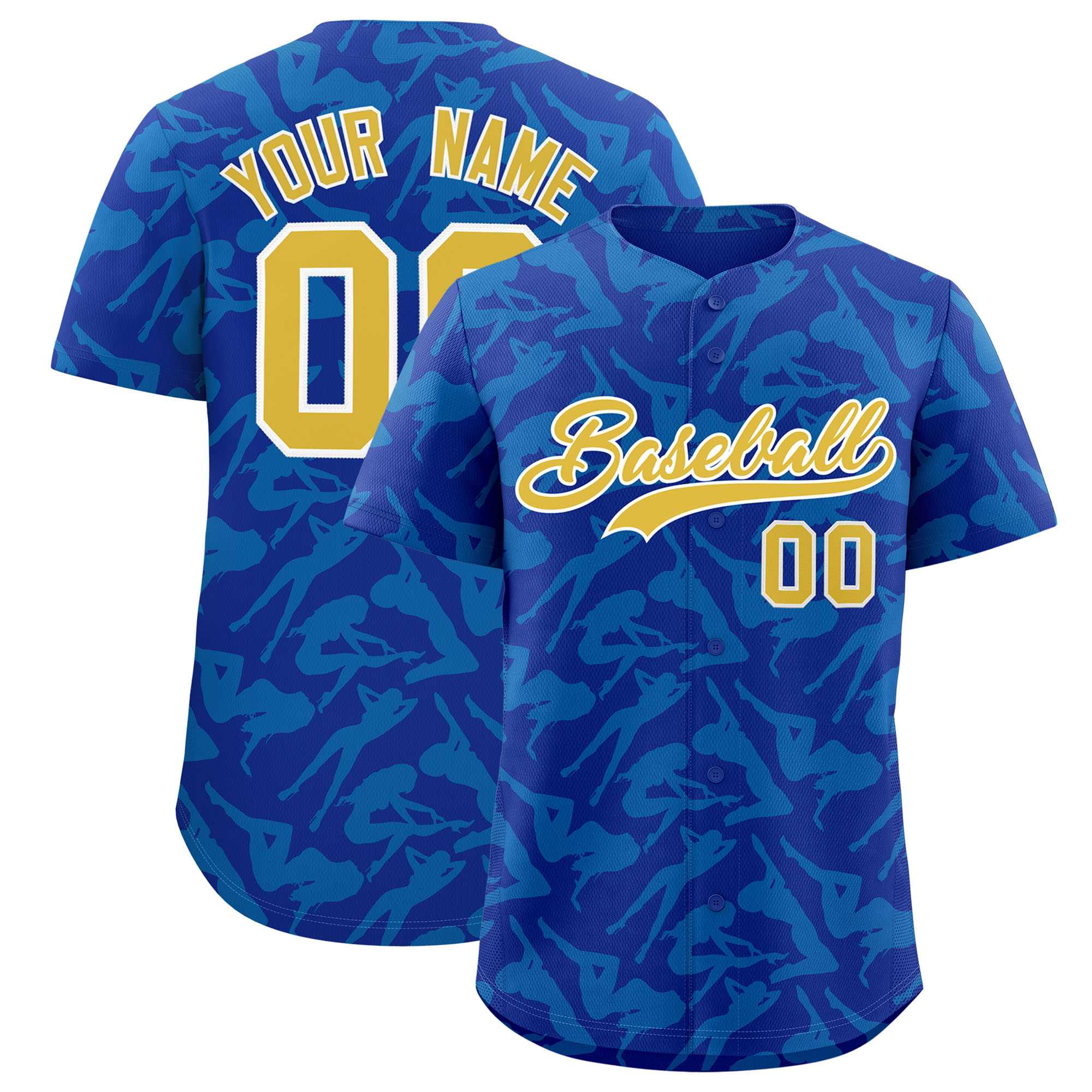 Custom Royal Powder Blue Playboy Graffiti Pattern Authentic Baseball Jersey