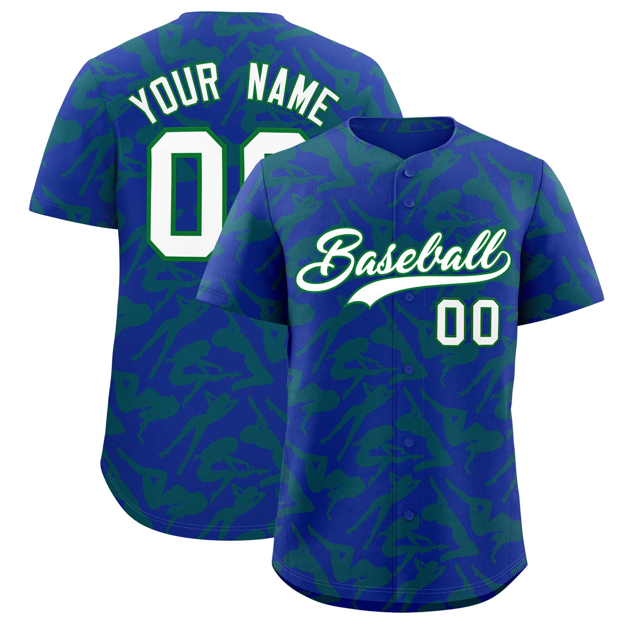 Custom Royal Kelly Green Playboy Graffiti Pattern Authentic Baseball Jersey