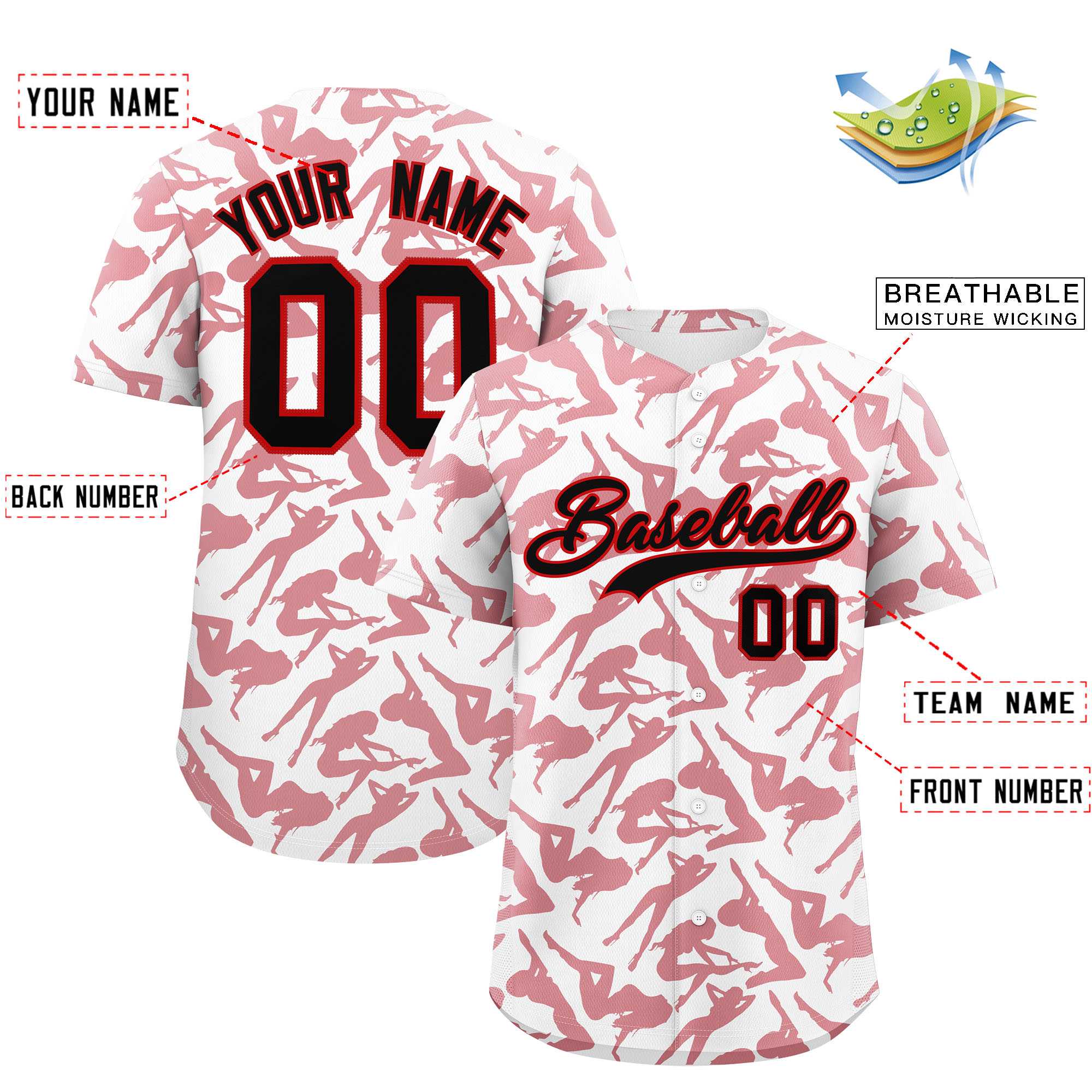 Custom White Red Playboy Graffiti Pattern Authentic Baseball Jersey