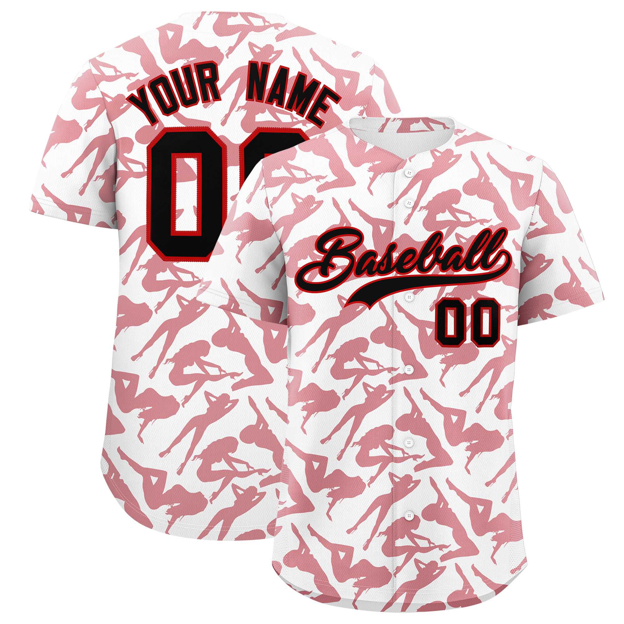 Custom White Red Playboy Graffiti Pattern Authentic Baseball Jersey