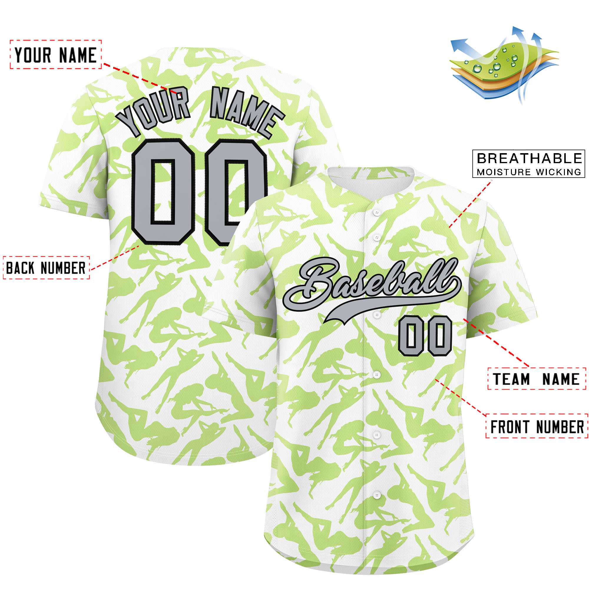 Custom White Neon Green Playboy Graffiti Pattern Authentic Baseball Jersey