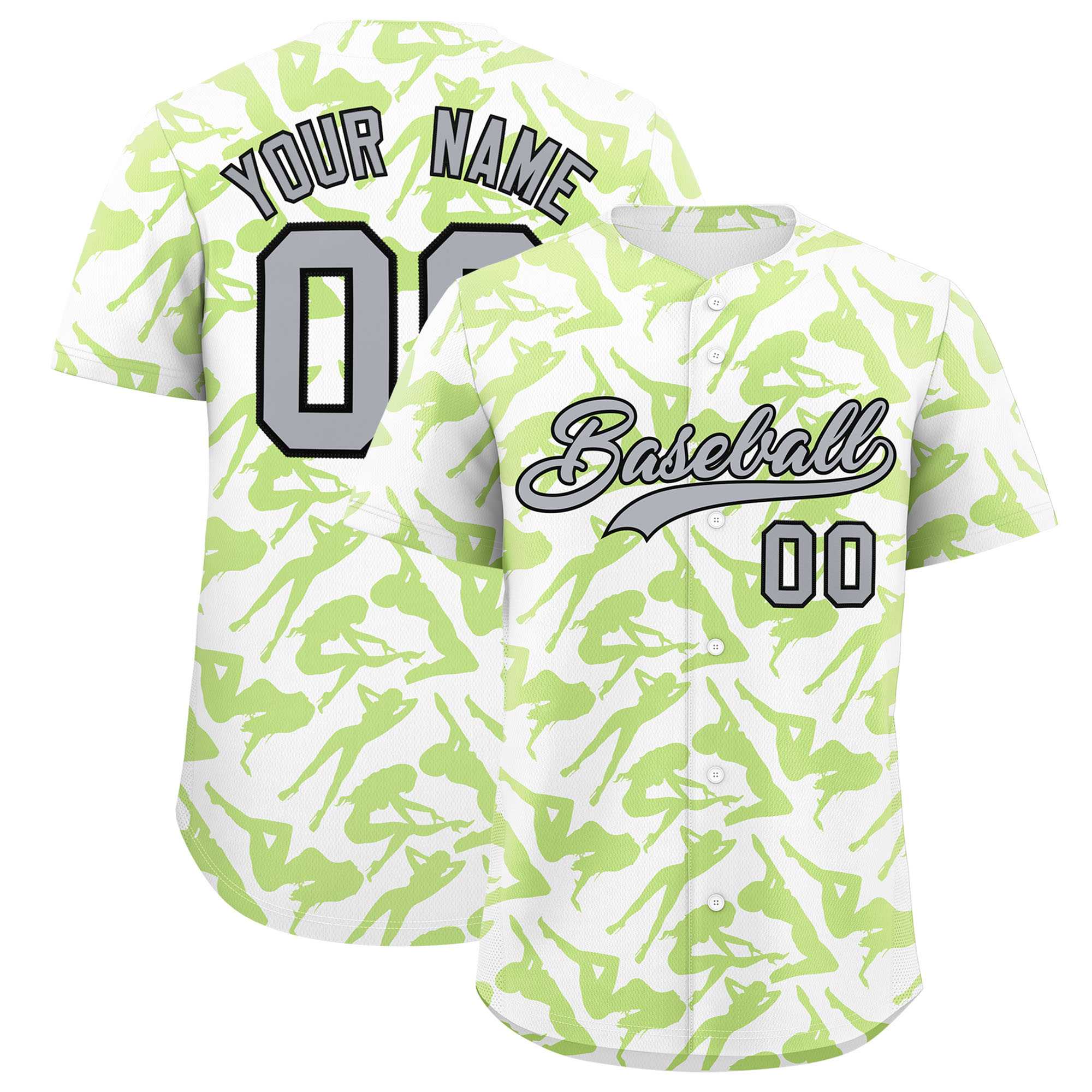 Custom White Neon Green Playboy Graffiti Pattern Authentic Baseball Jersey