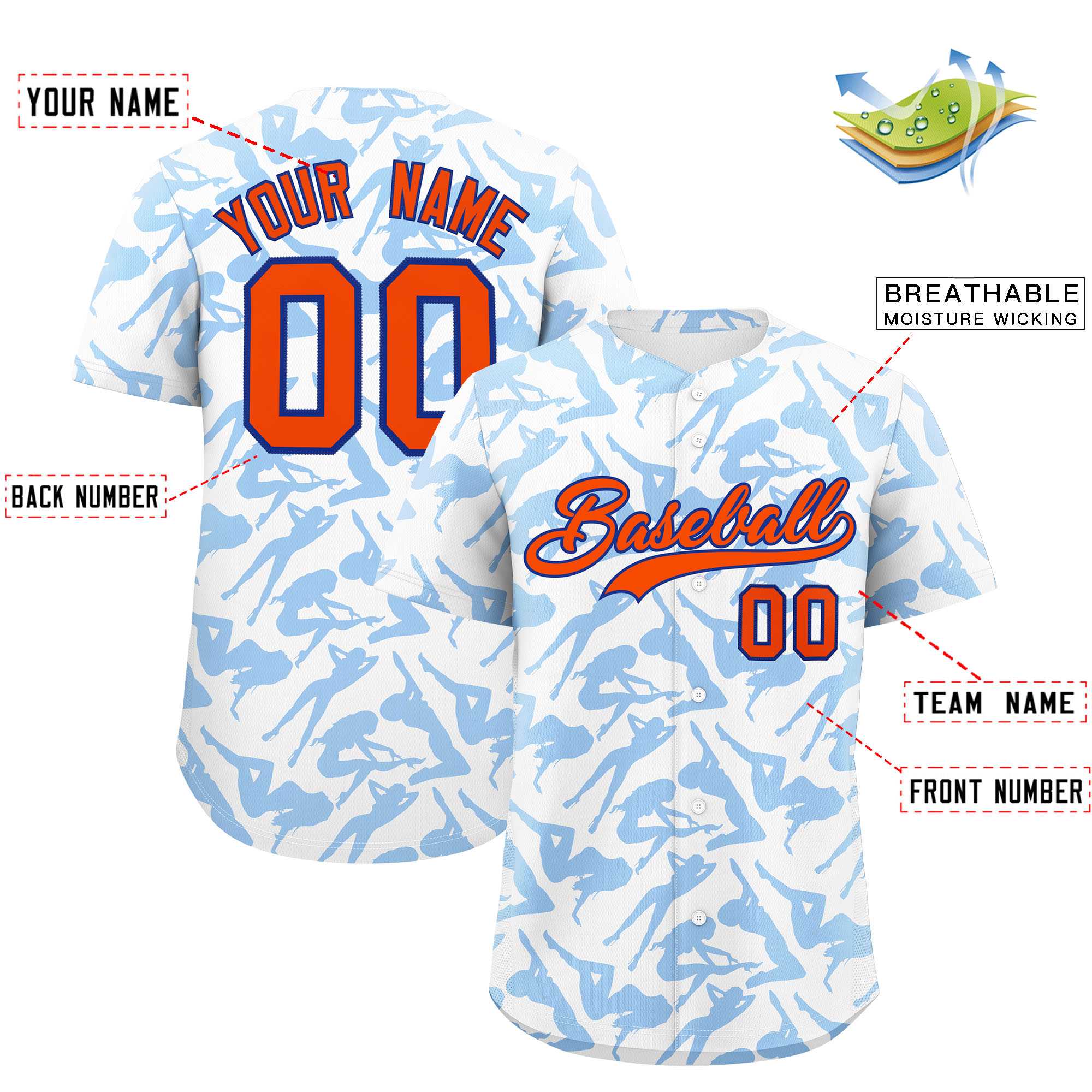 Custom White Powder Blue Playboy Graffiti Pattern Authentic Baseball Jersey