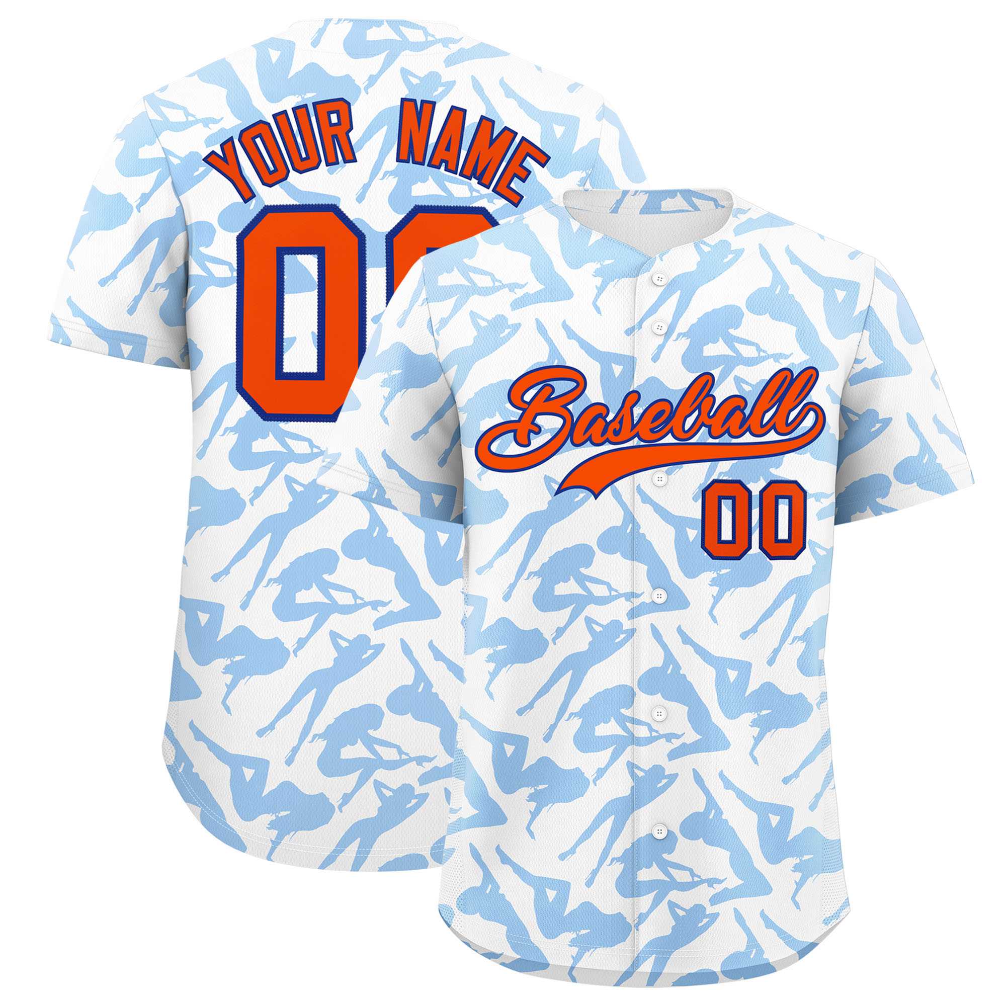 Custom White Powder Blue Playboy Graffiti Pattern Authentic Baseball Jersey