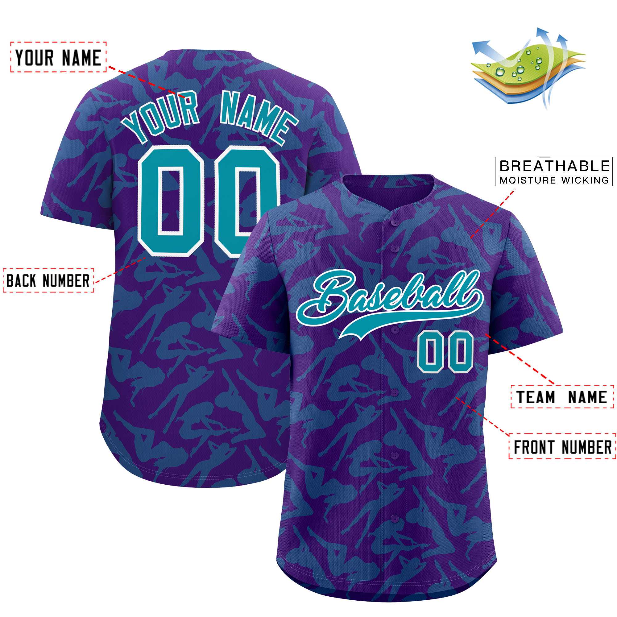 Custom Purple Aqua Playboy Graffiti Pattern Authentic Baseball Jersey