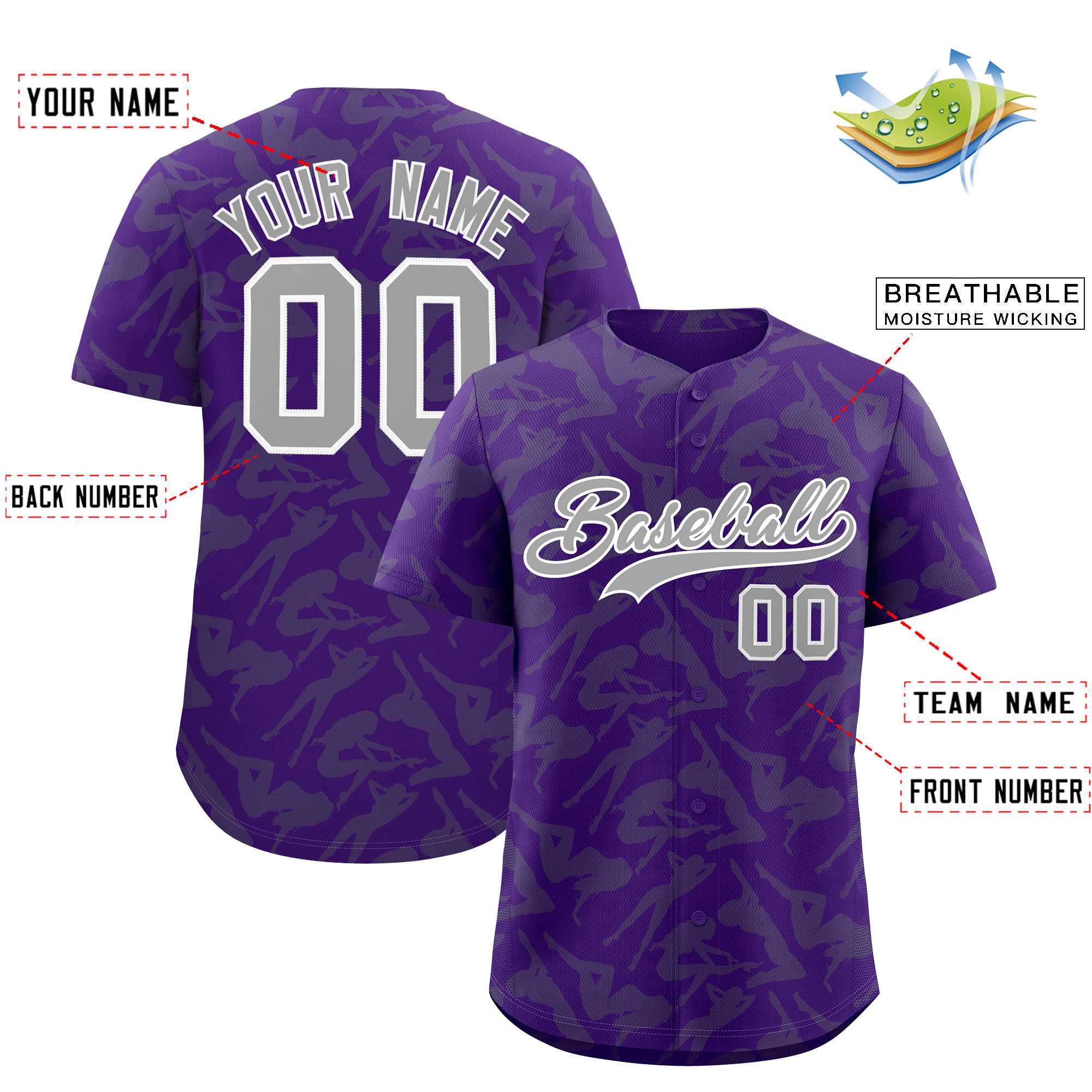 Custom Purple Gray Playboy Graffiti Pattern Authentic Baseball Jersey