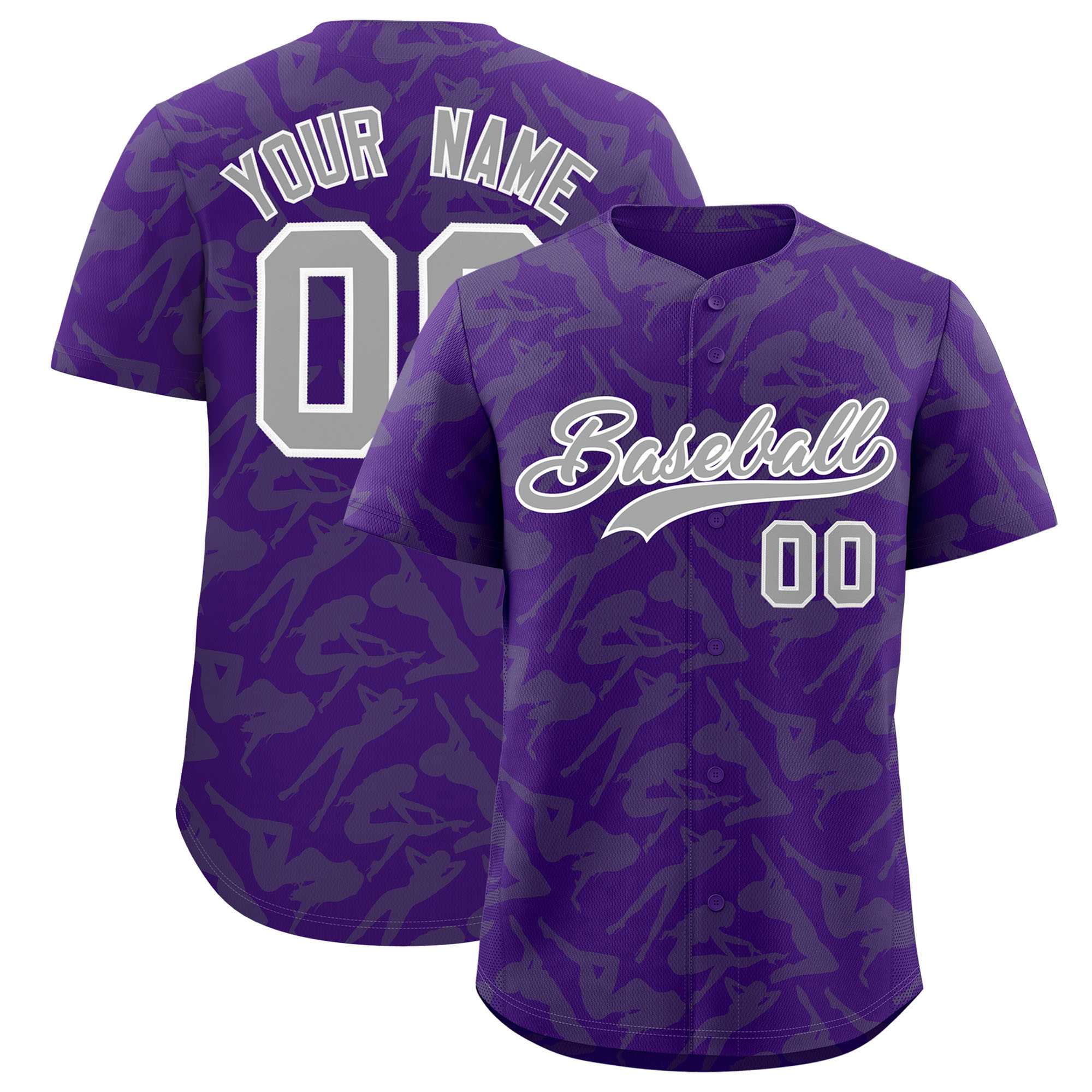 Custom Purple Gray Playboy Graffiti Pattern Authentic Baseball Jersey