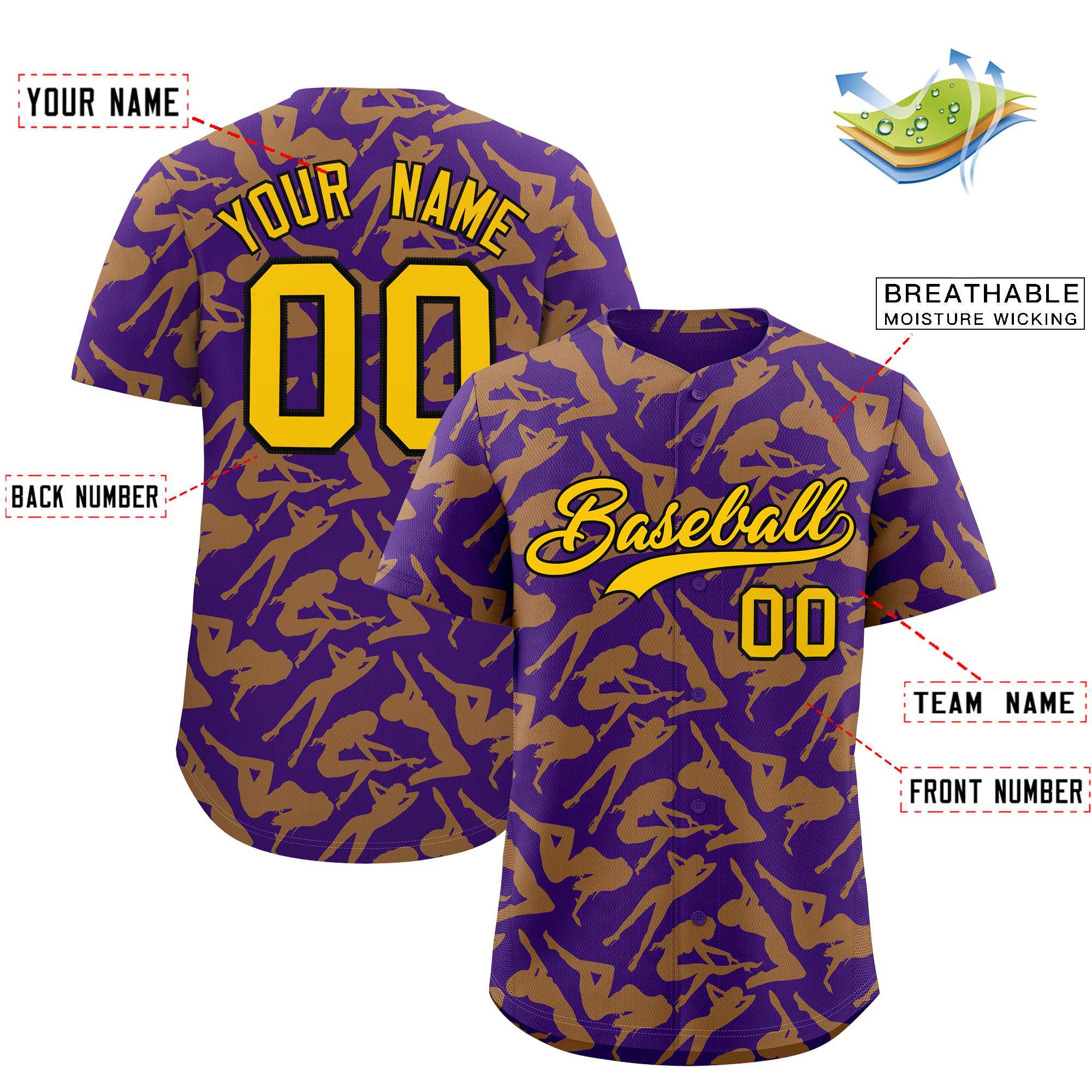 Custom Purple Yellow Playboy Graffiti Pattern Authentic Baseball Jersey