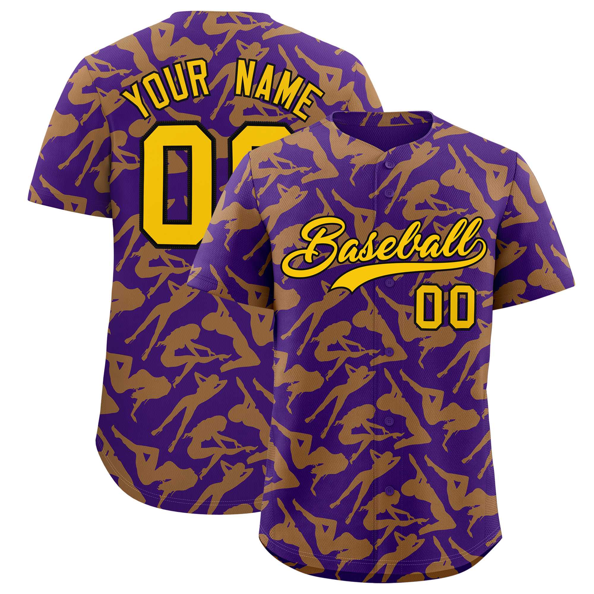 Custom Purple Yellow Playboy Graffiti Pattern Authentic Baseball Jersey