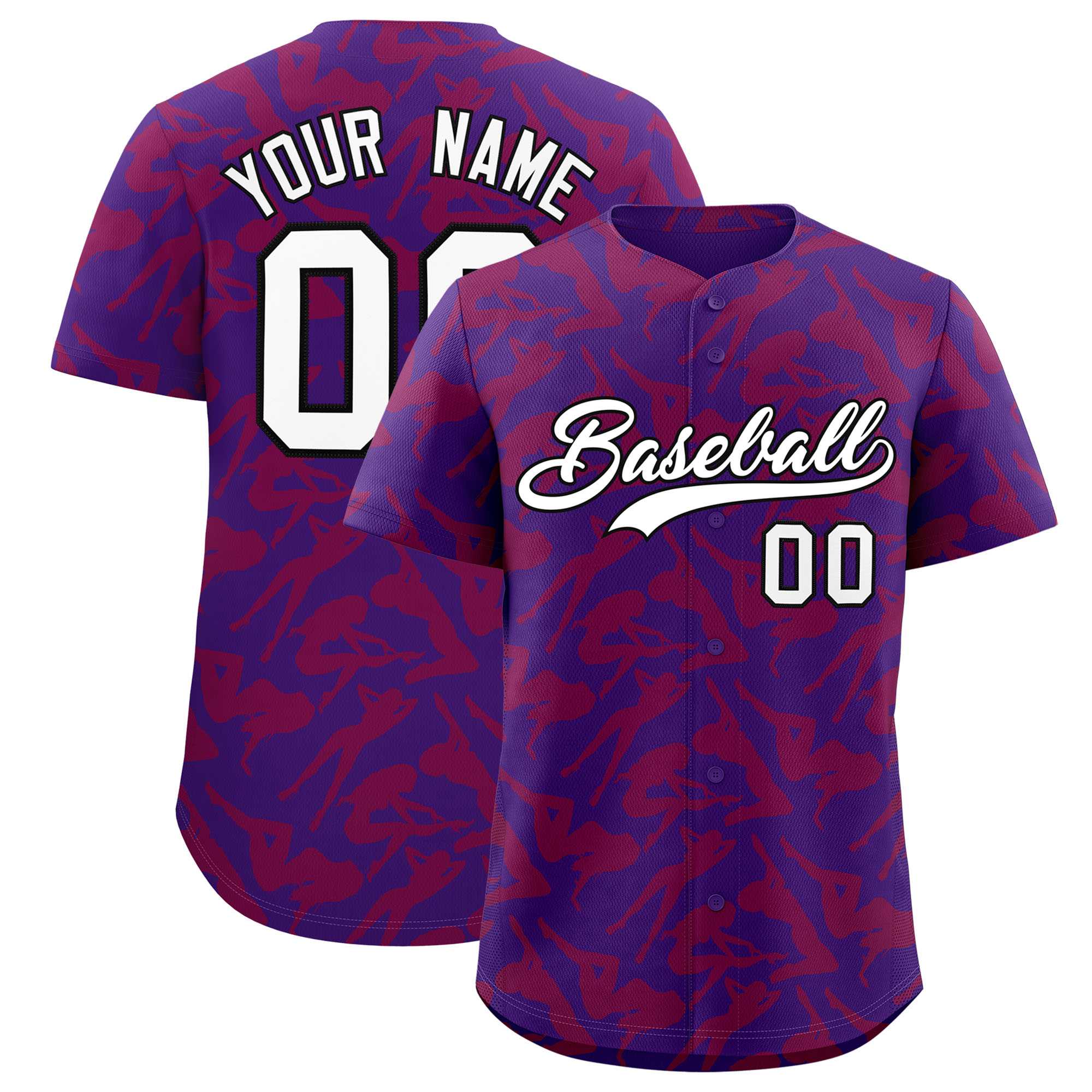 Custom Purple Red Playboy Graffiti Pattern Authentic Baseball Jersey