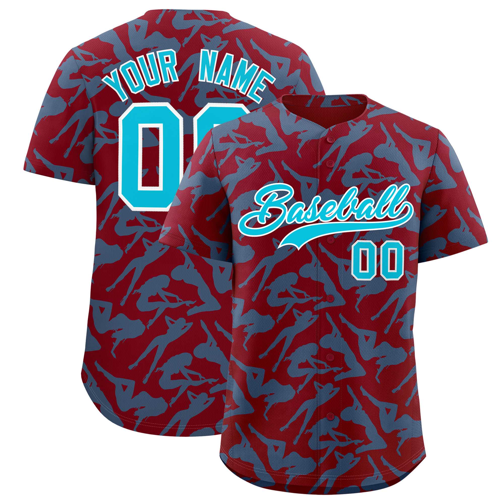 Custom Crimson Sky Blue Playboy Graffiti Pattern Authentic Baseball Jersey