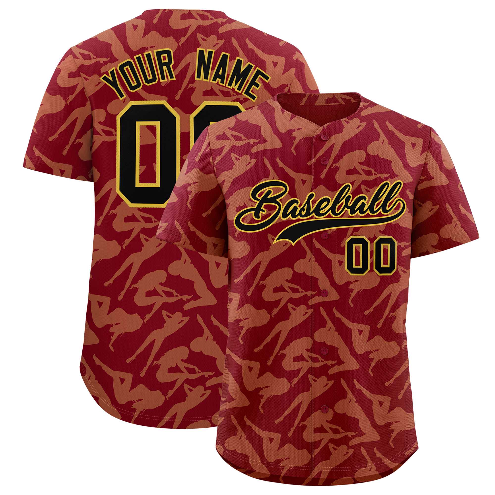 Custom Crimson Khaki Playboy Graffiti Pattern Authentic Baseball Jersey