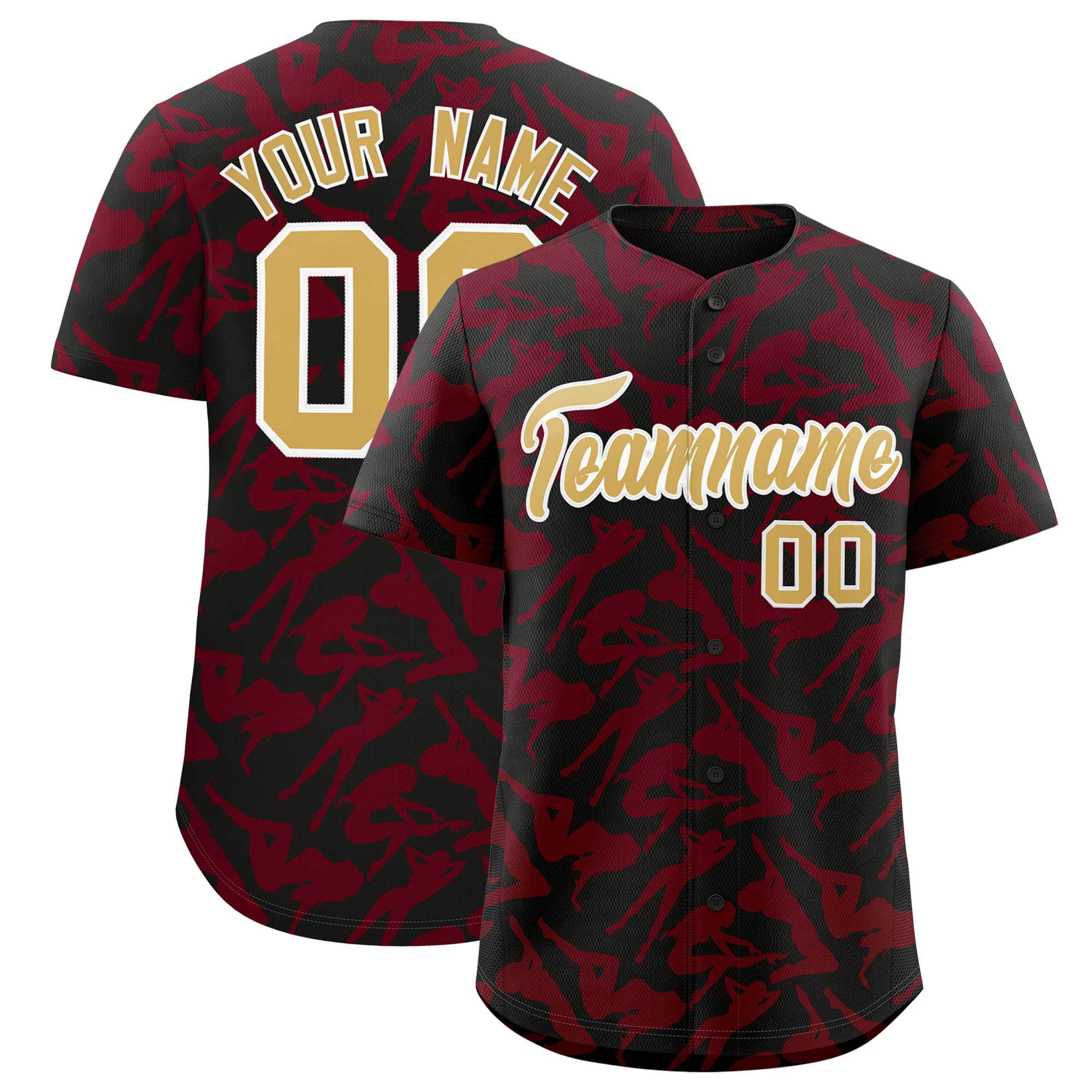 Custom Black Crimson Playboy Graffiti Pattern Authentic Baseball Jersey