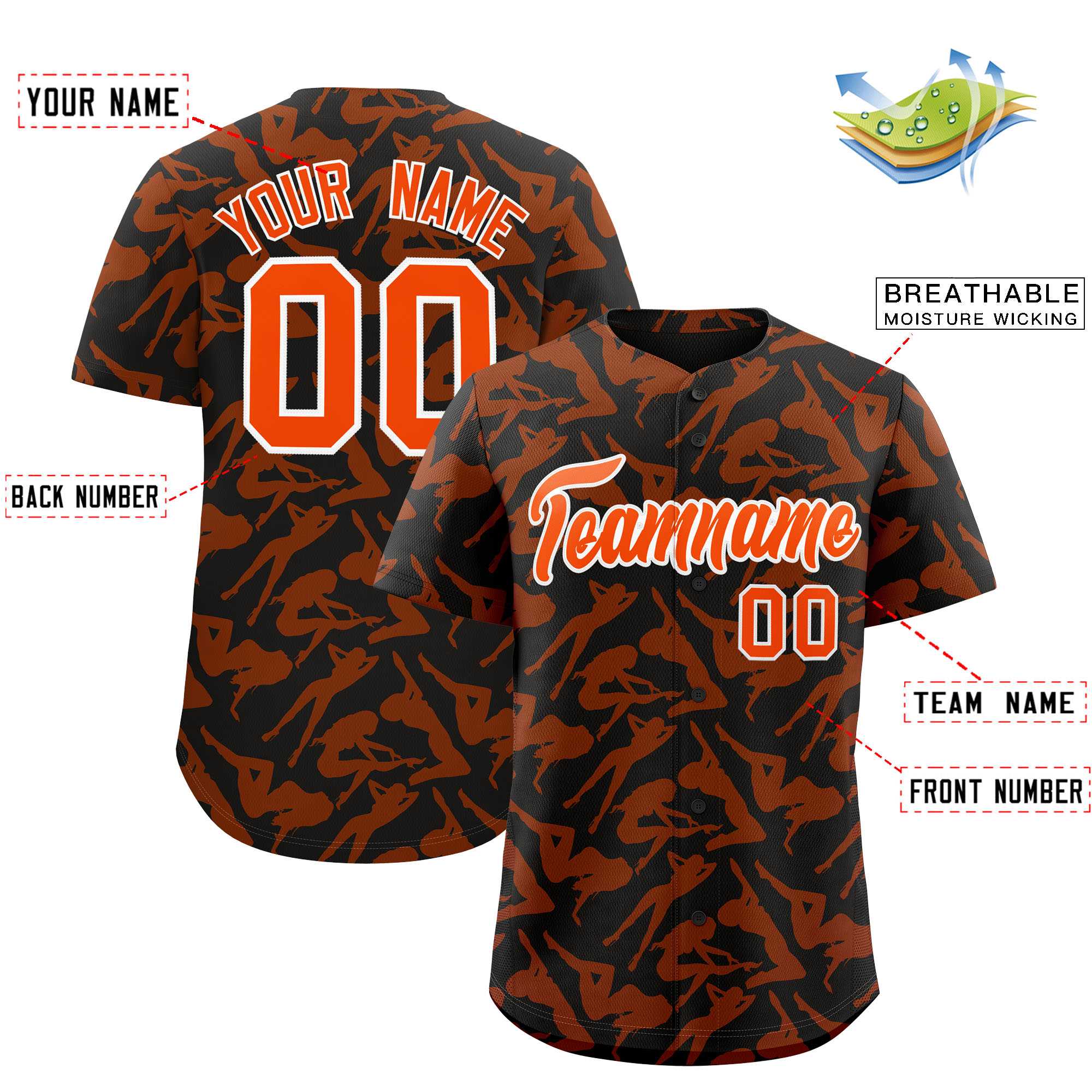 Custom Black Orange Playboy Graffiti Pattern Authentic Baseball Jersey