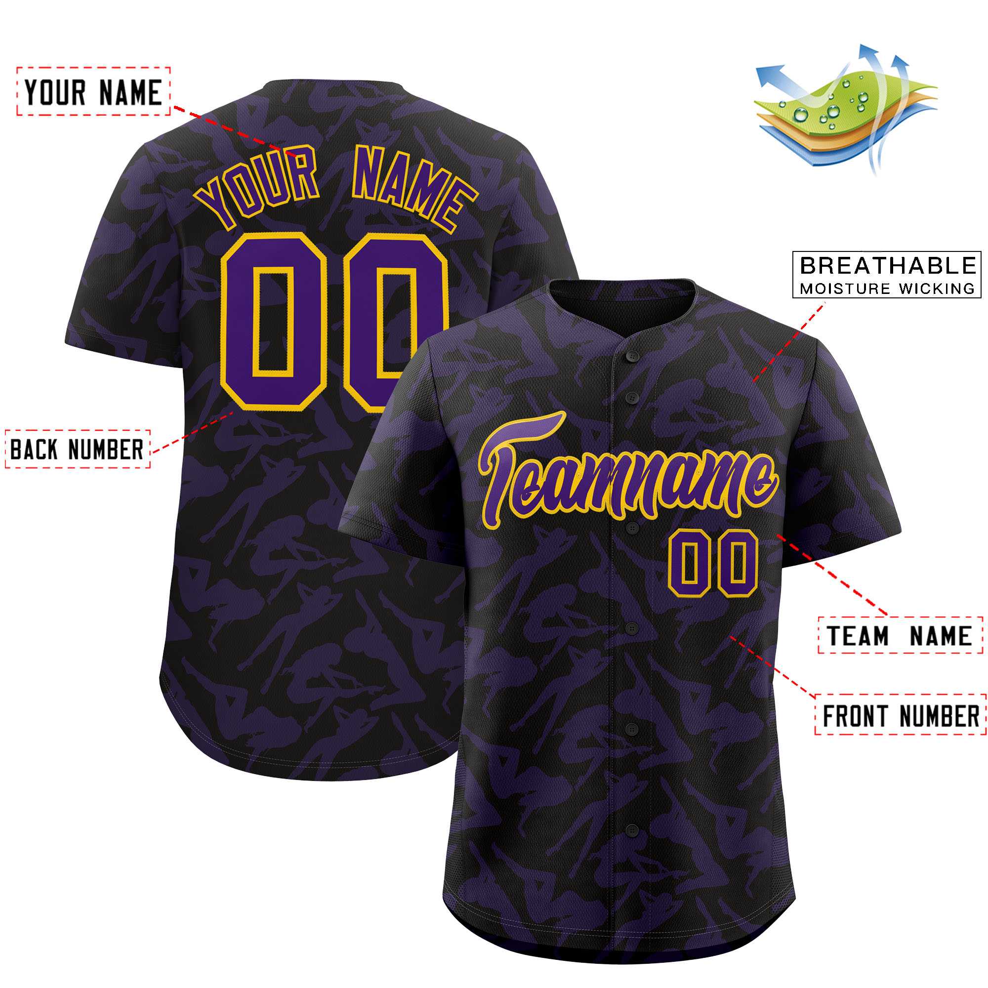 Custom Black Purple Playboy Graffiti Pattern Authentic Baseball Jersey