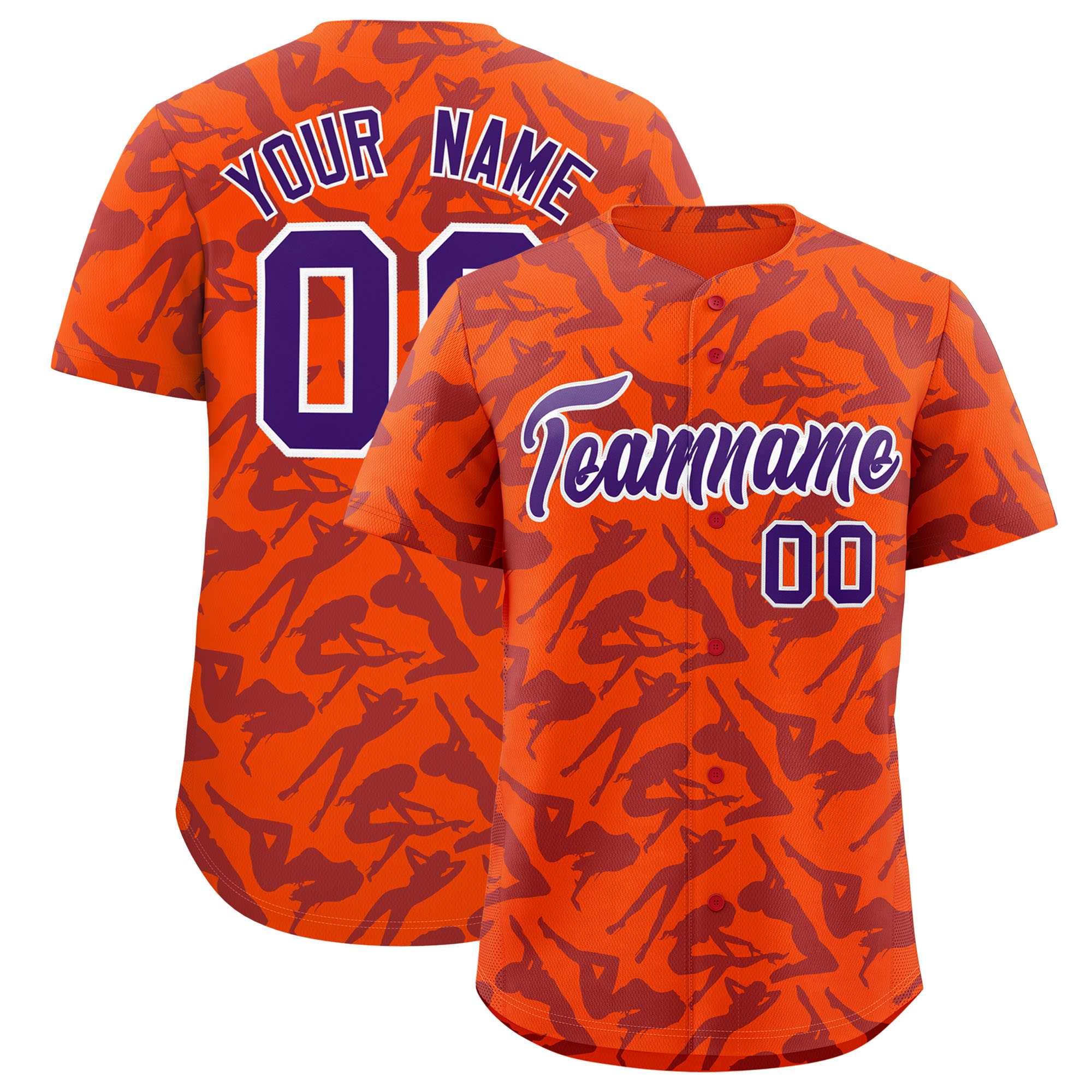 Custom Orange Purple Playboy Graffiti Pattern Authentic Baseball Jersey