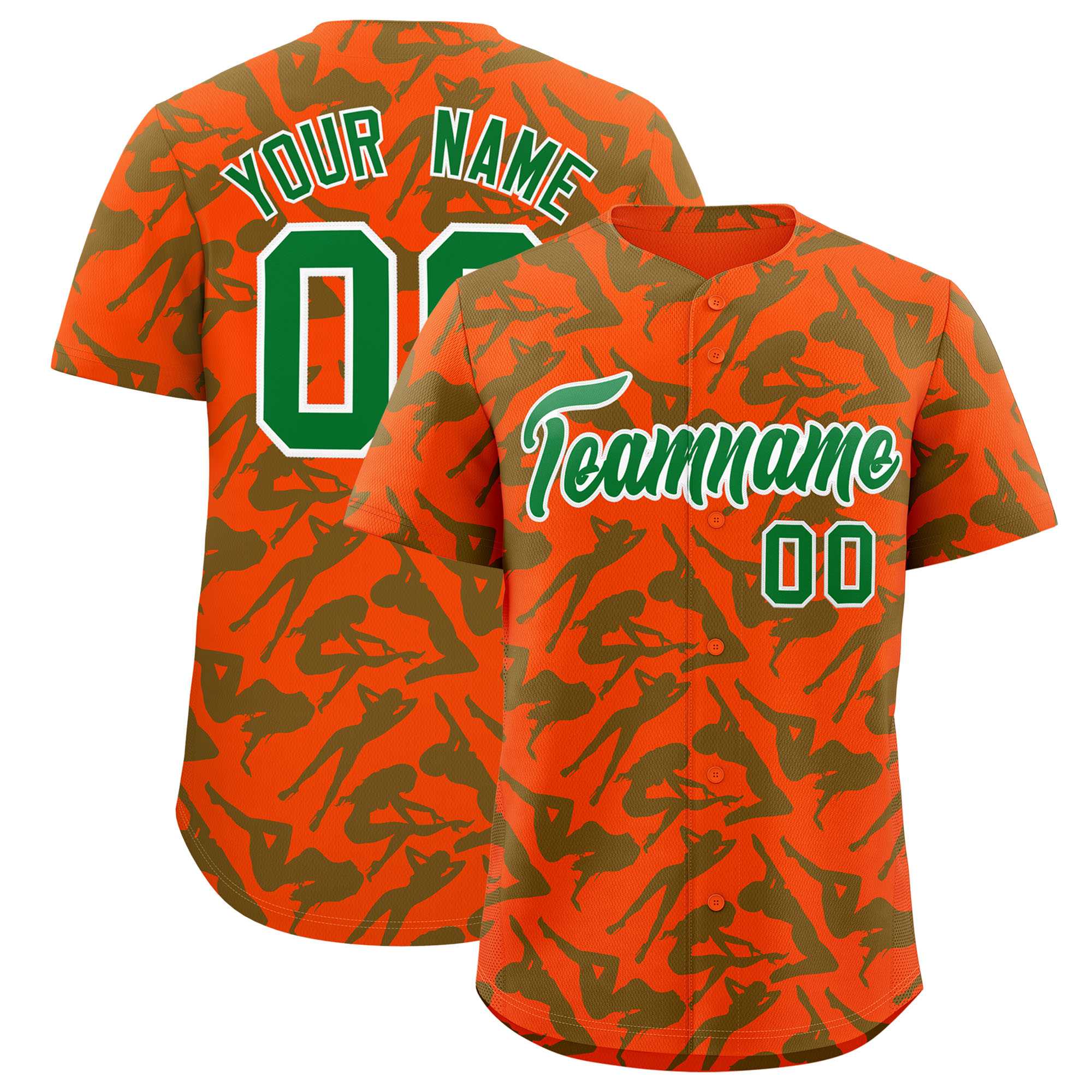 Custom Orange Kelly Green Playboy Graffiti Pattern Authentic Baseball Jersey