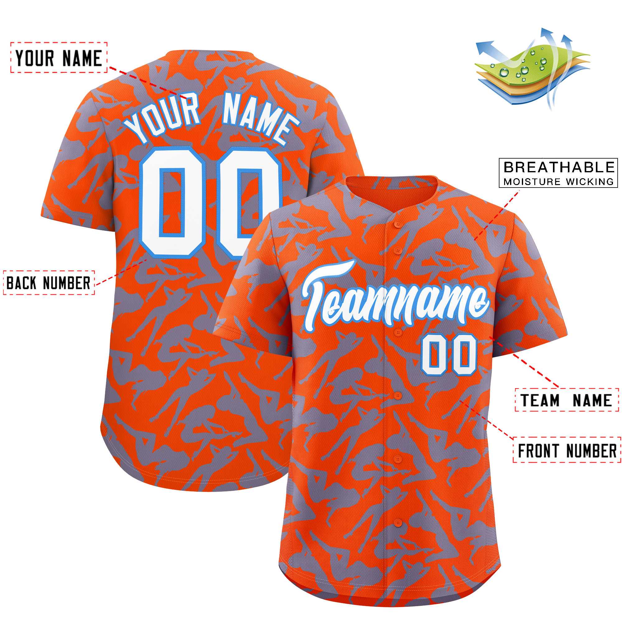 Custom Orange Light Blue Playboy Graffiti Pattern Authentic Baseball Jersey