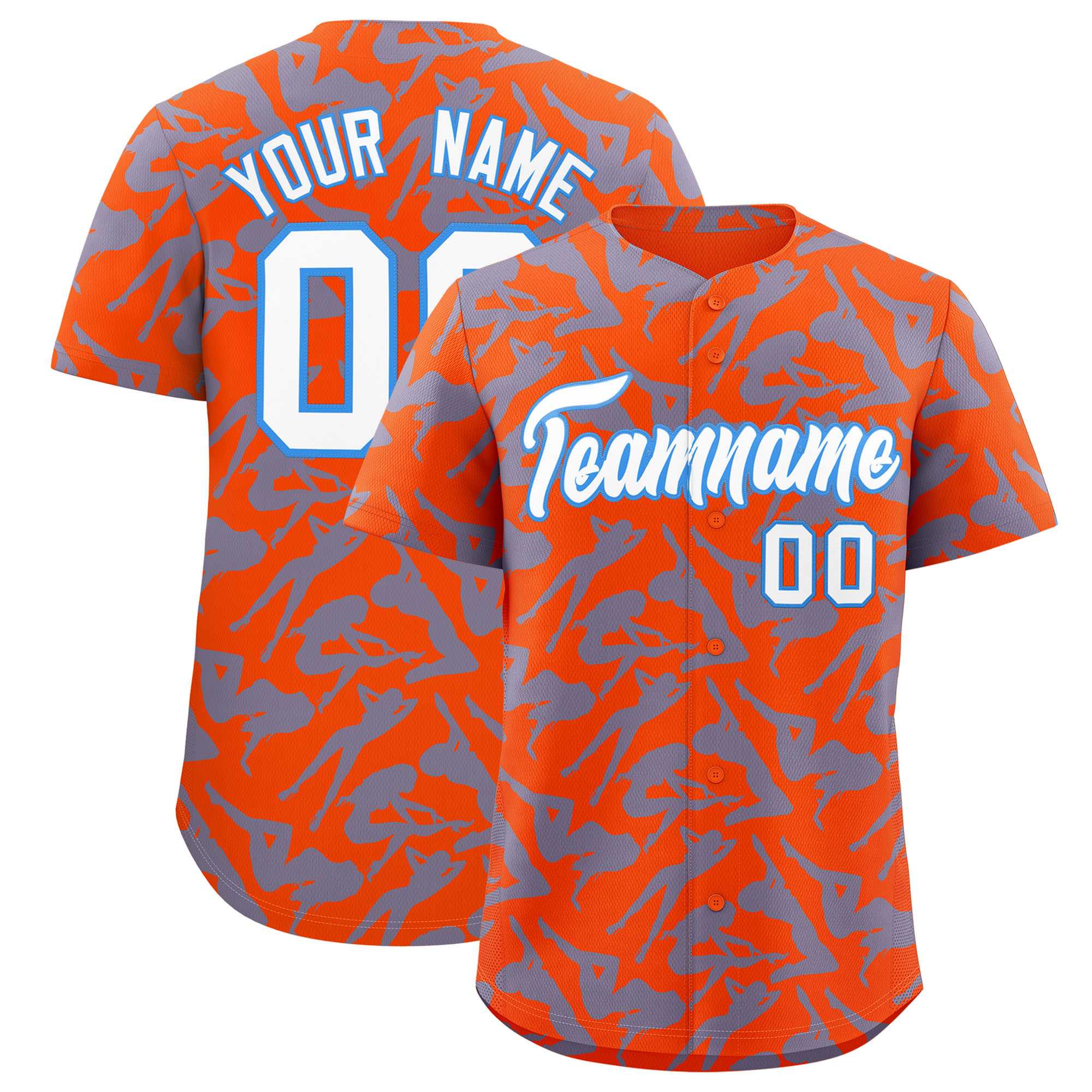 Custom Orange Light Blue Playboy Graffiti Pattern Authentic Baseball Jersey