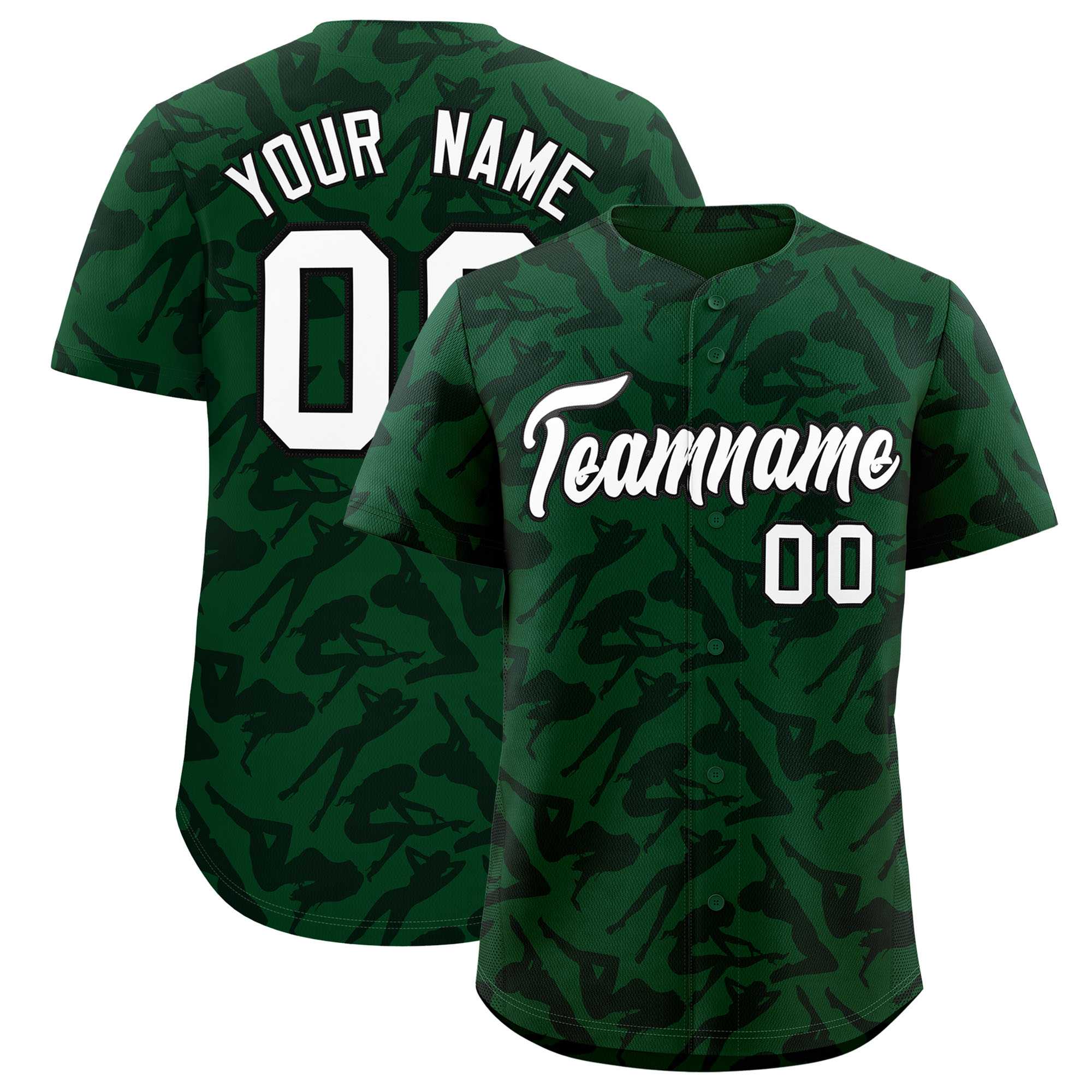 Custom Green Black Playboy Graffiti Pattern Authentic Baseball Jersey