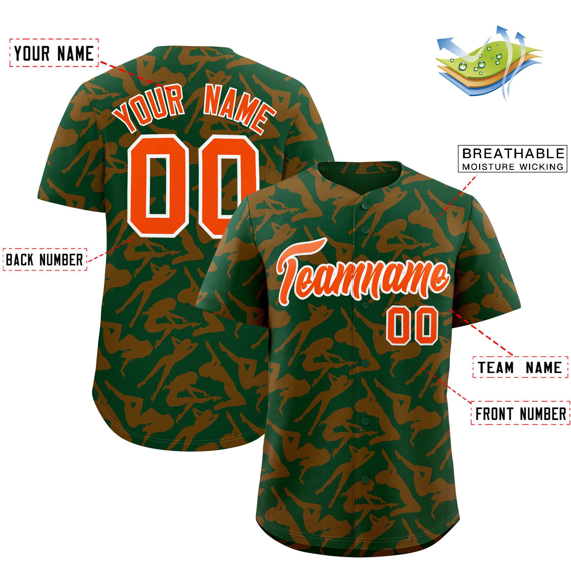 Custom Green Orange Playboy Graffiti Pattern Authentic Baseball Jersey