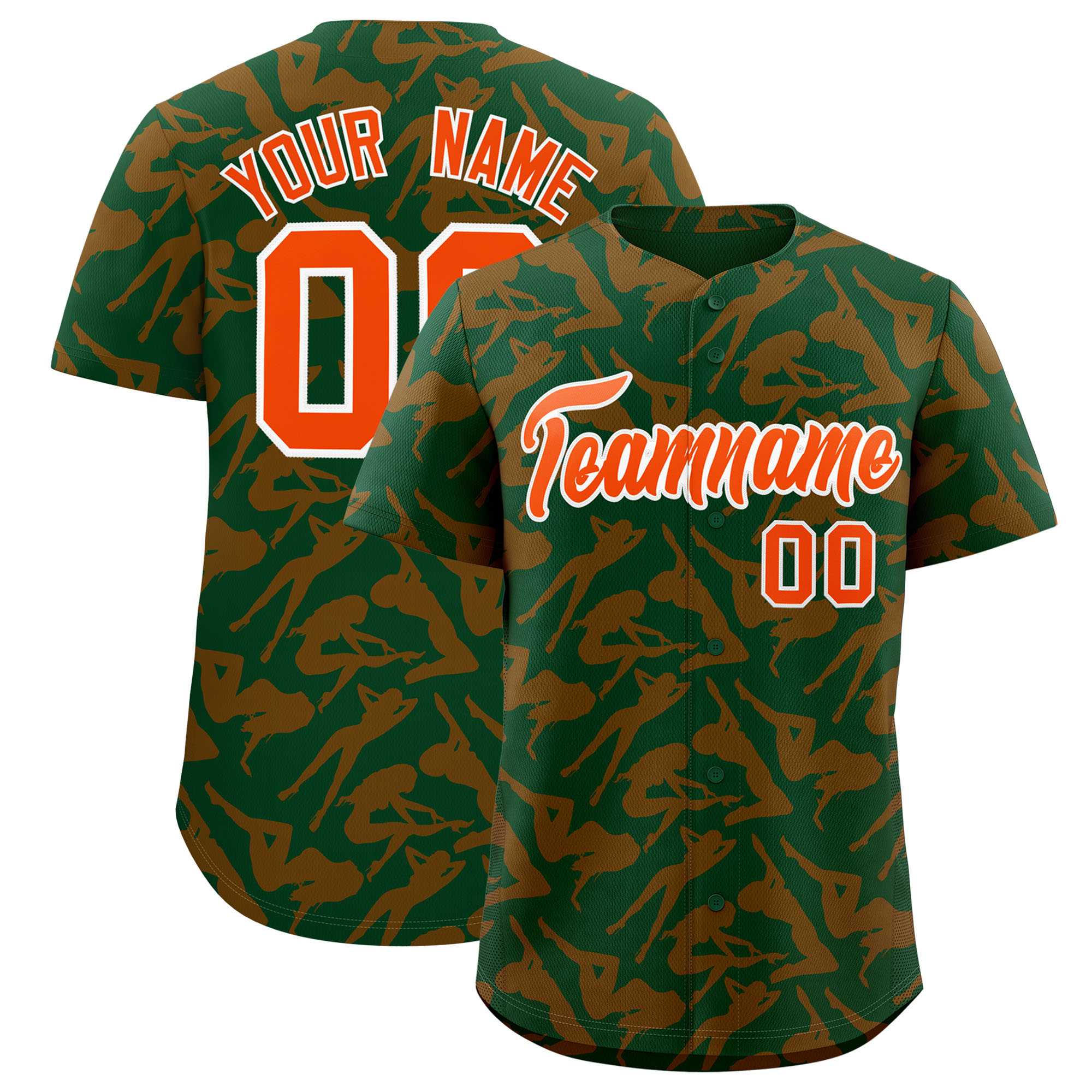 Custom Green Orange Playboy Graffiti Pattern Authentic Baseball Jersey