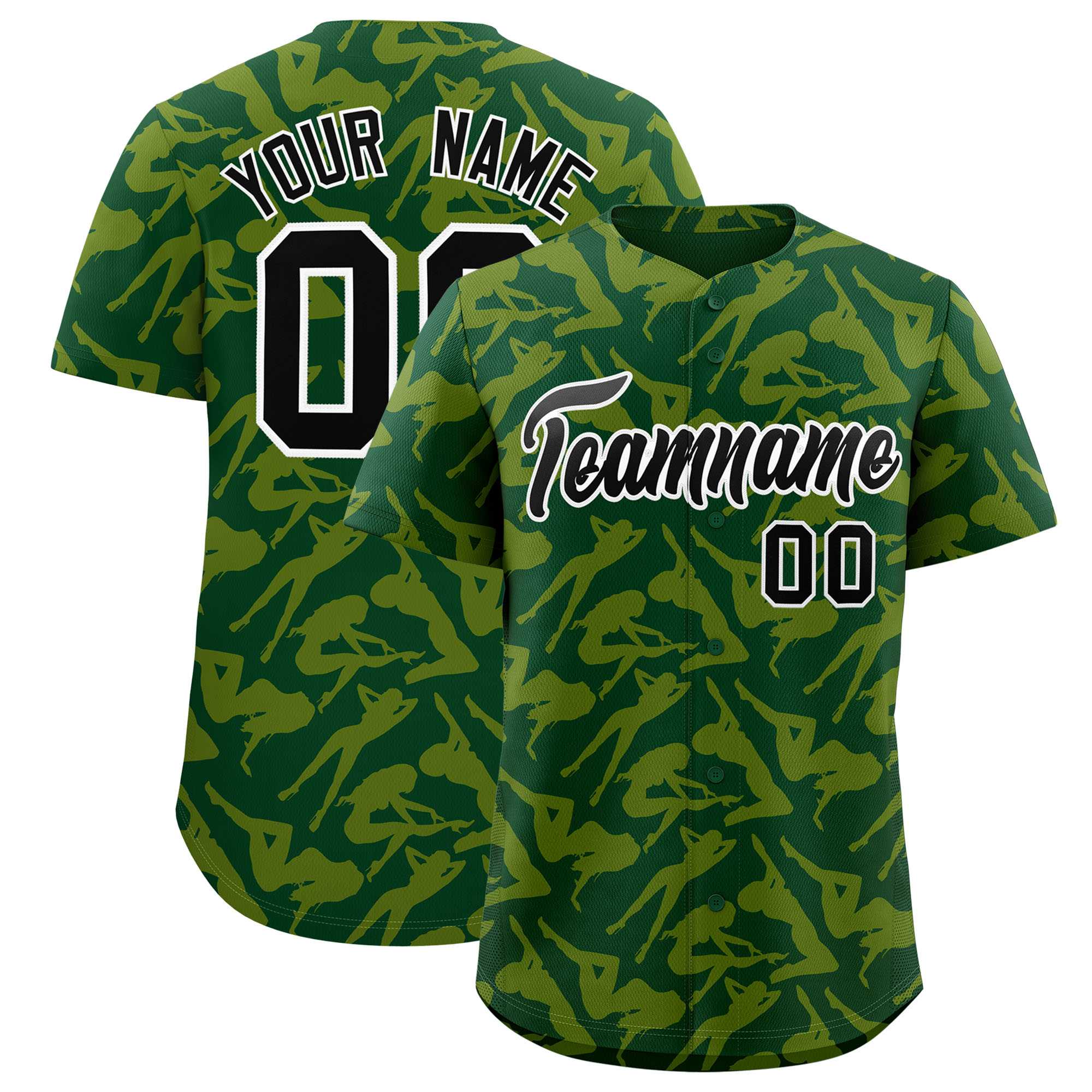 Custom Green Gold Playboy Graffiti Pattern Authentic Baseball Jersey