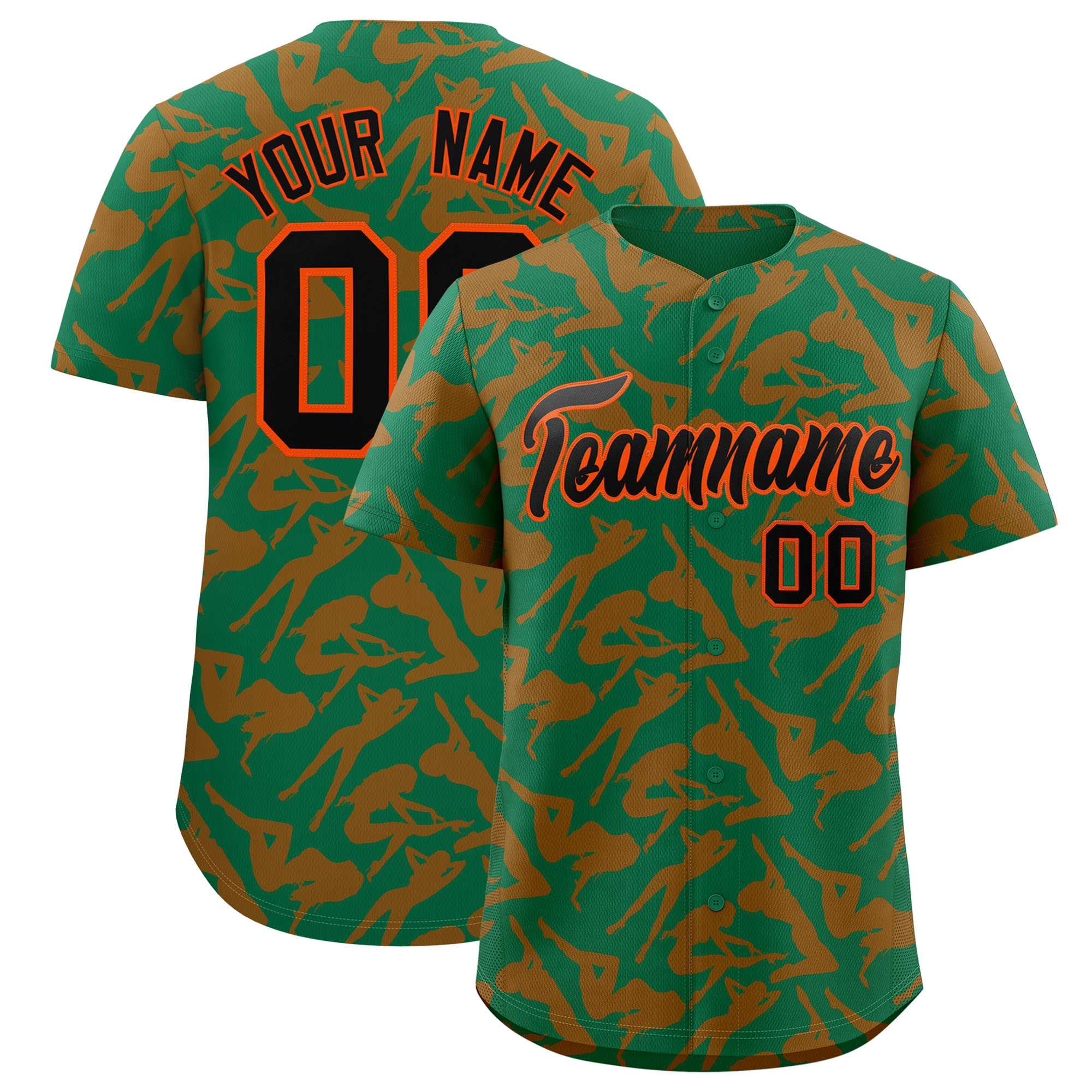 Custom Kelly Green Orange Playboy Graffiti Pattern Authentic Baseball Jersey