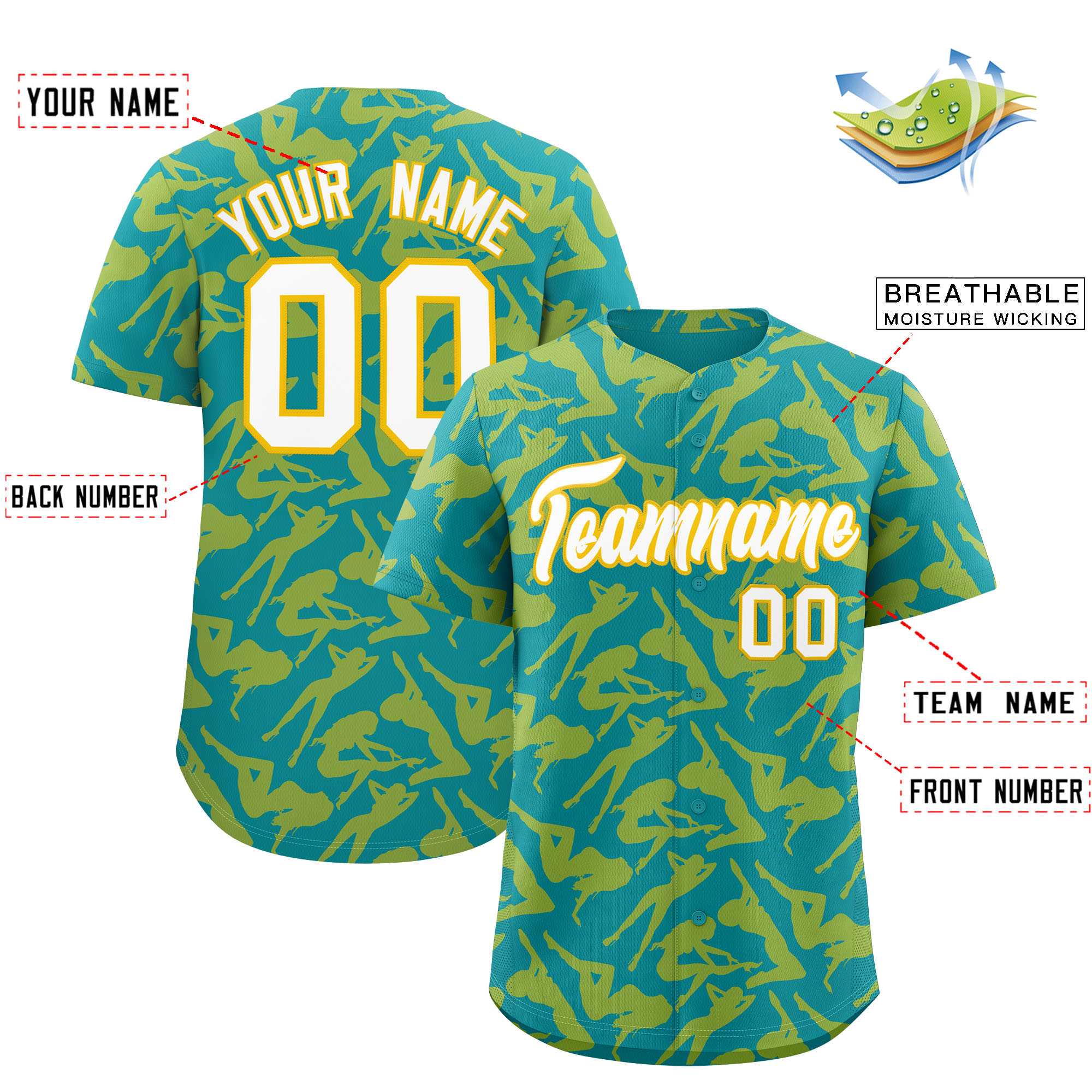 Custom Teal Gold Playboy Graffiti Pattern Authentic Baseball Jersey