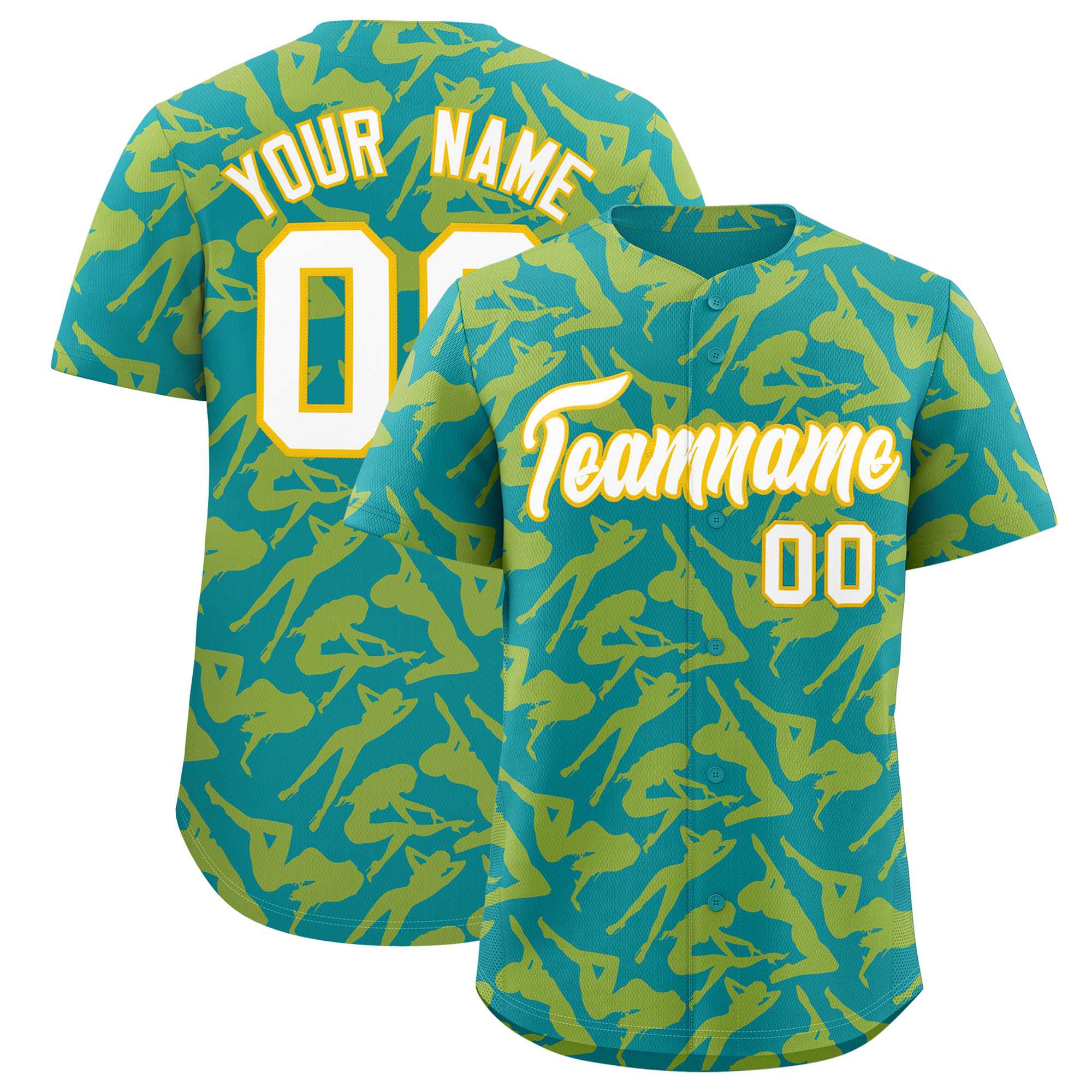 Custom Teal Gold Playboy Graffiti Pattern Authentic Baseball Jersey