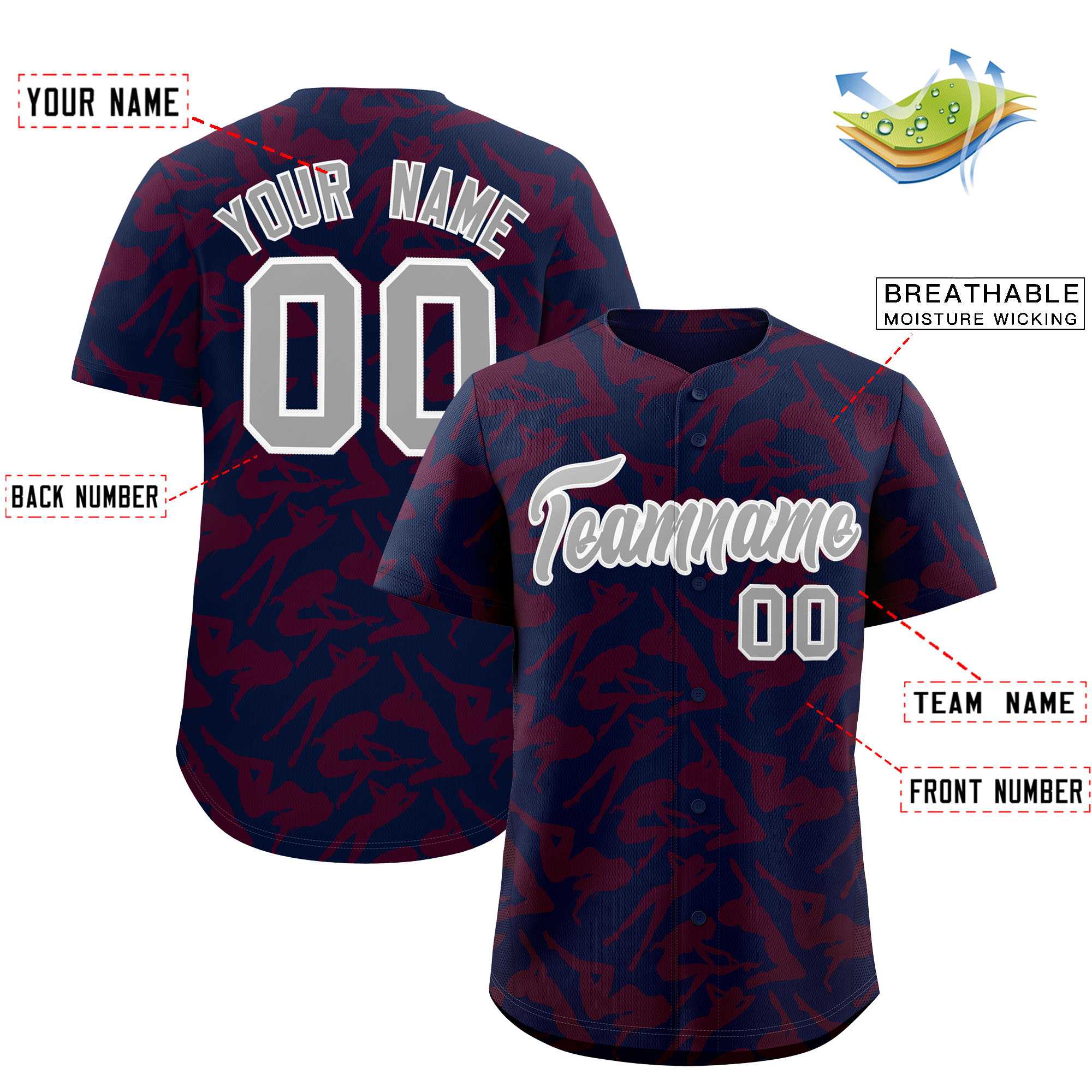 Custom Navy Crimson Playboy Graffiti Pattern Authentic Baseball Jersey