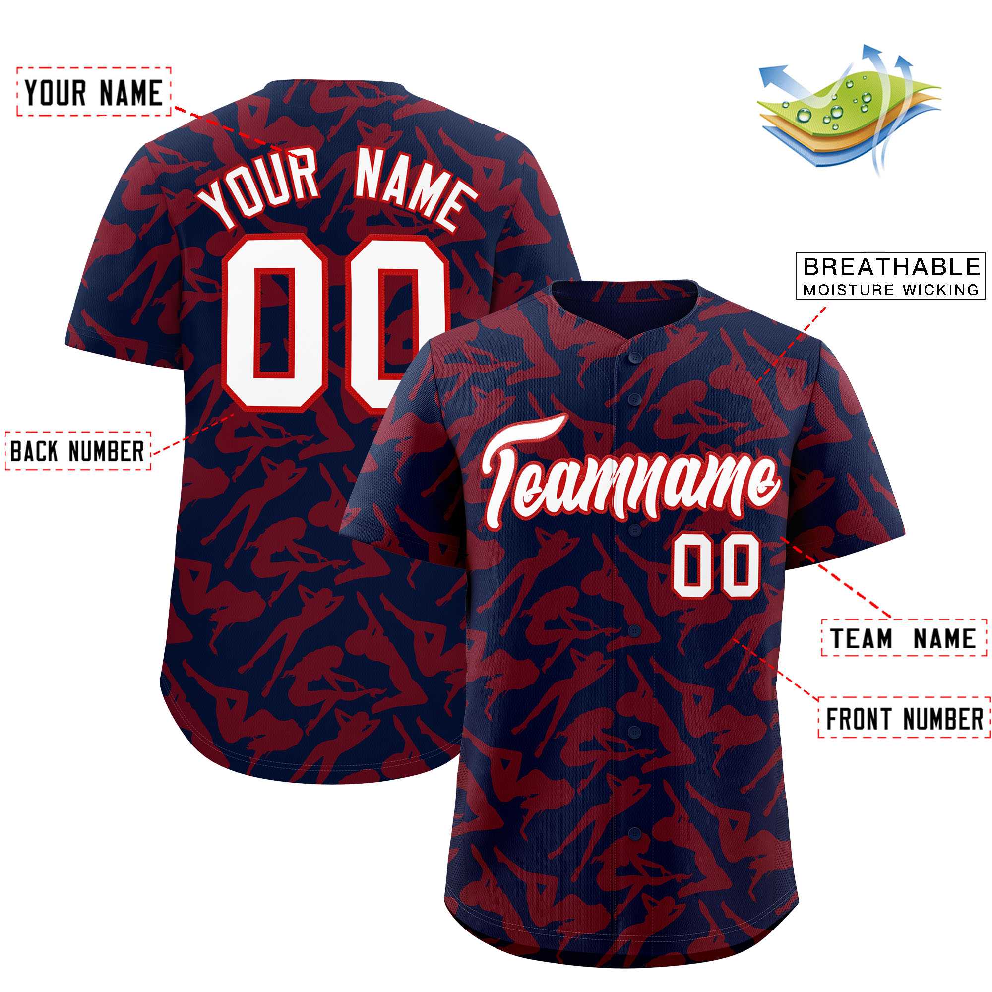 Custom Navy Red Playboy Graffiti Pattern Authentic Baseball Jersey