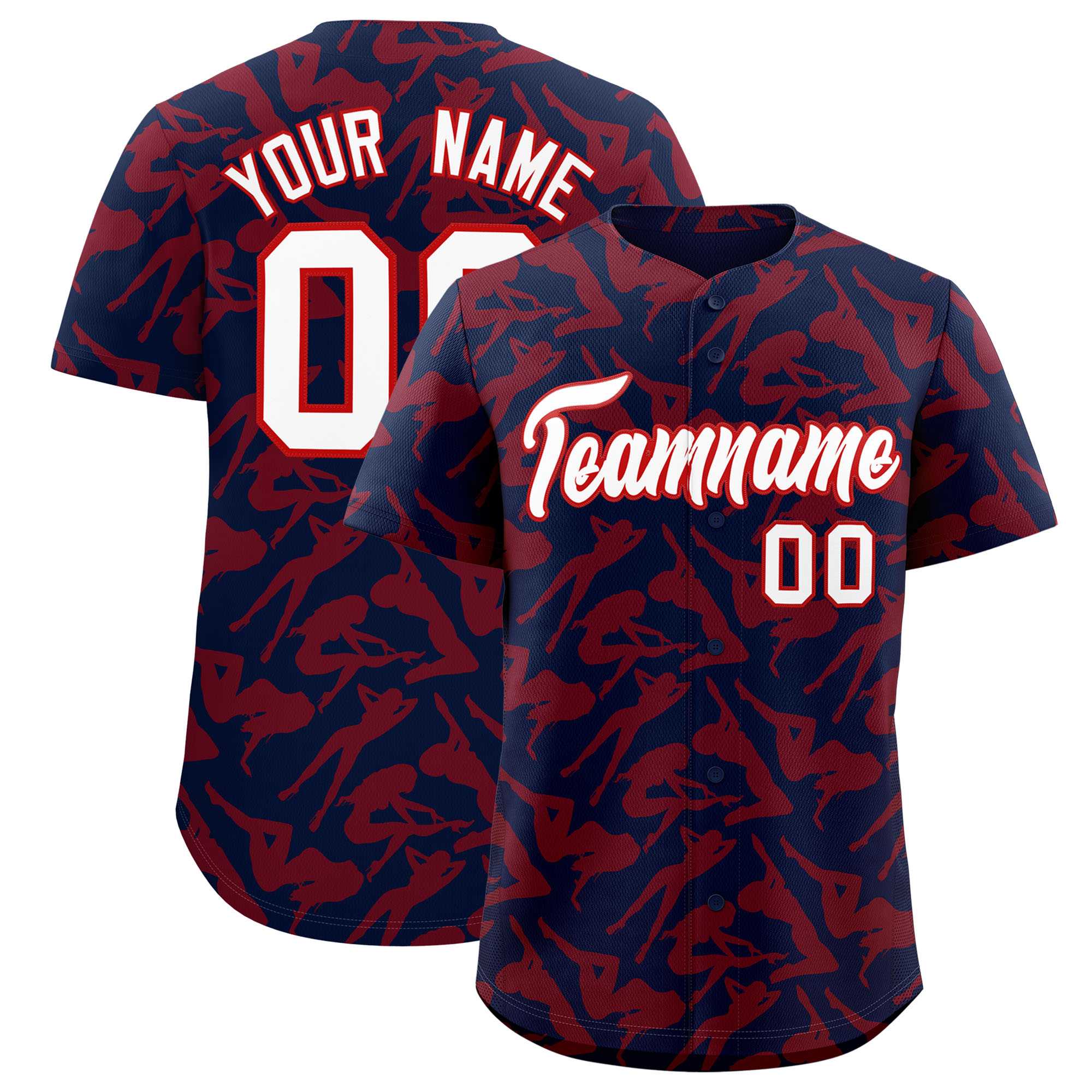 Custom Navy Red Playboy Graffiti Pattern Authentic Baseball Jersey