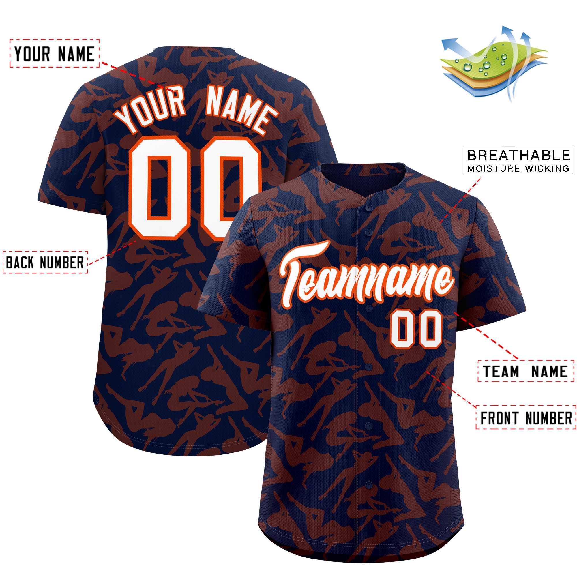 Custom Navy Orange Playboy Graffiti Pattern Authentic Baseball Jersey