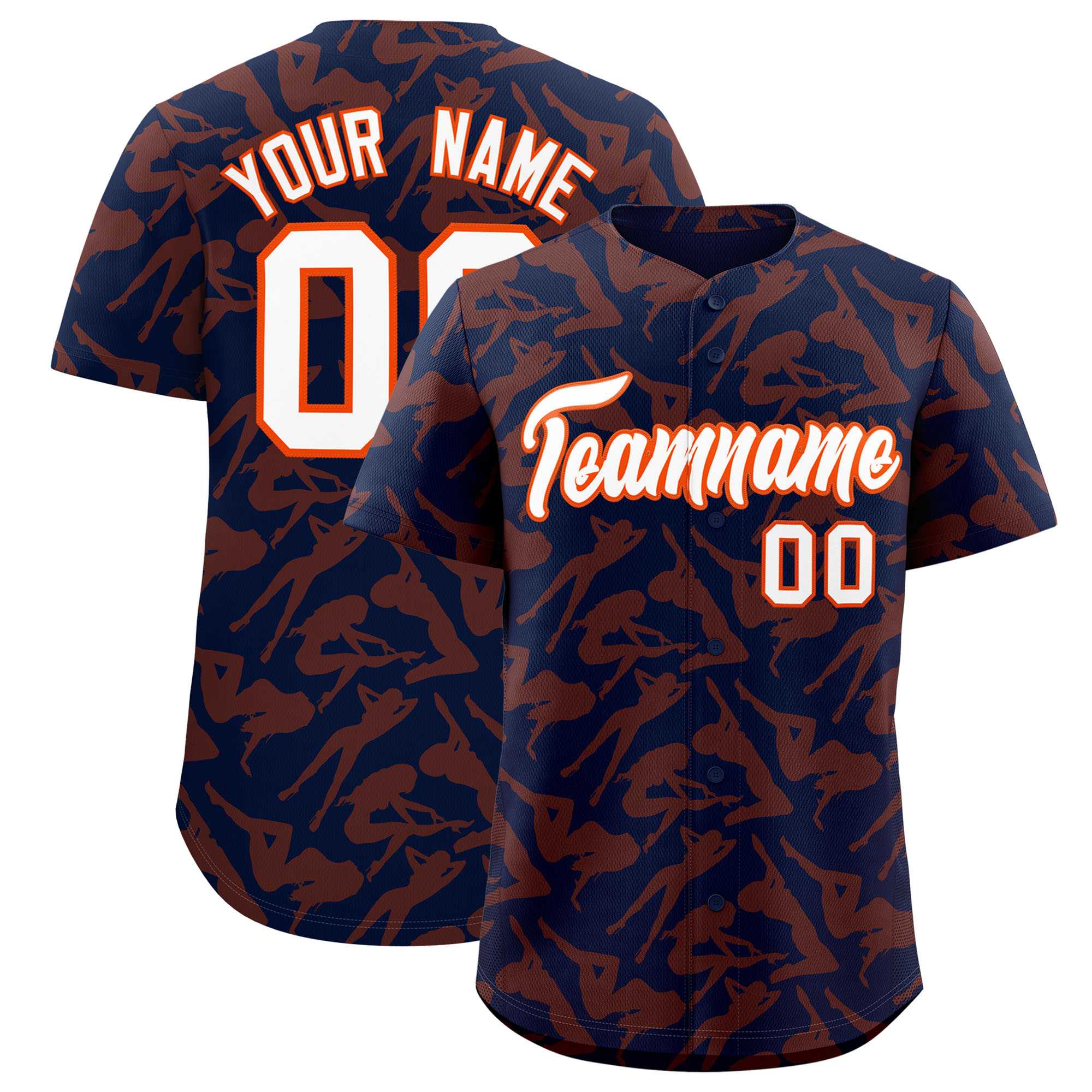 Custom Navy Orange Playboy Graffiti Pattern Authentic Baseball Jersey