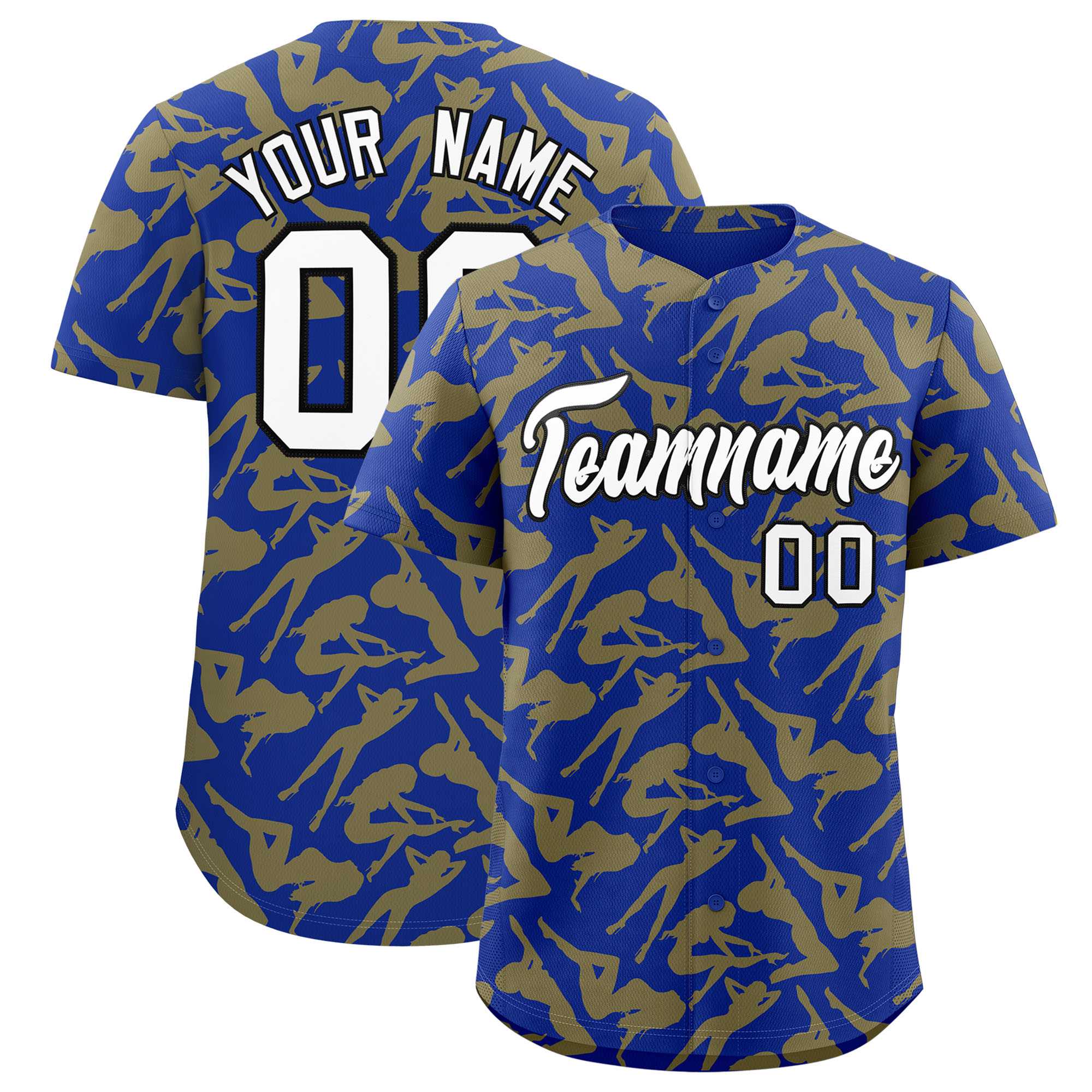 Custom Royal Gold Playboy Graffiti Pattern Authentic Baseball Jersey