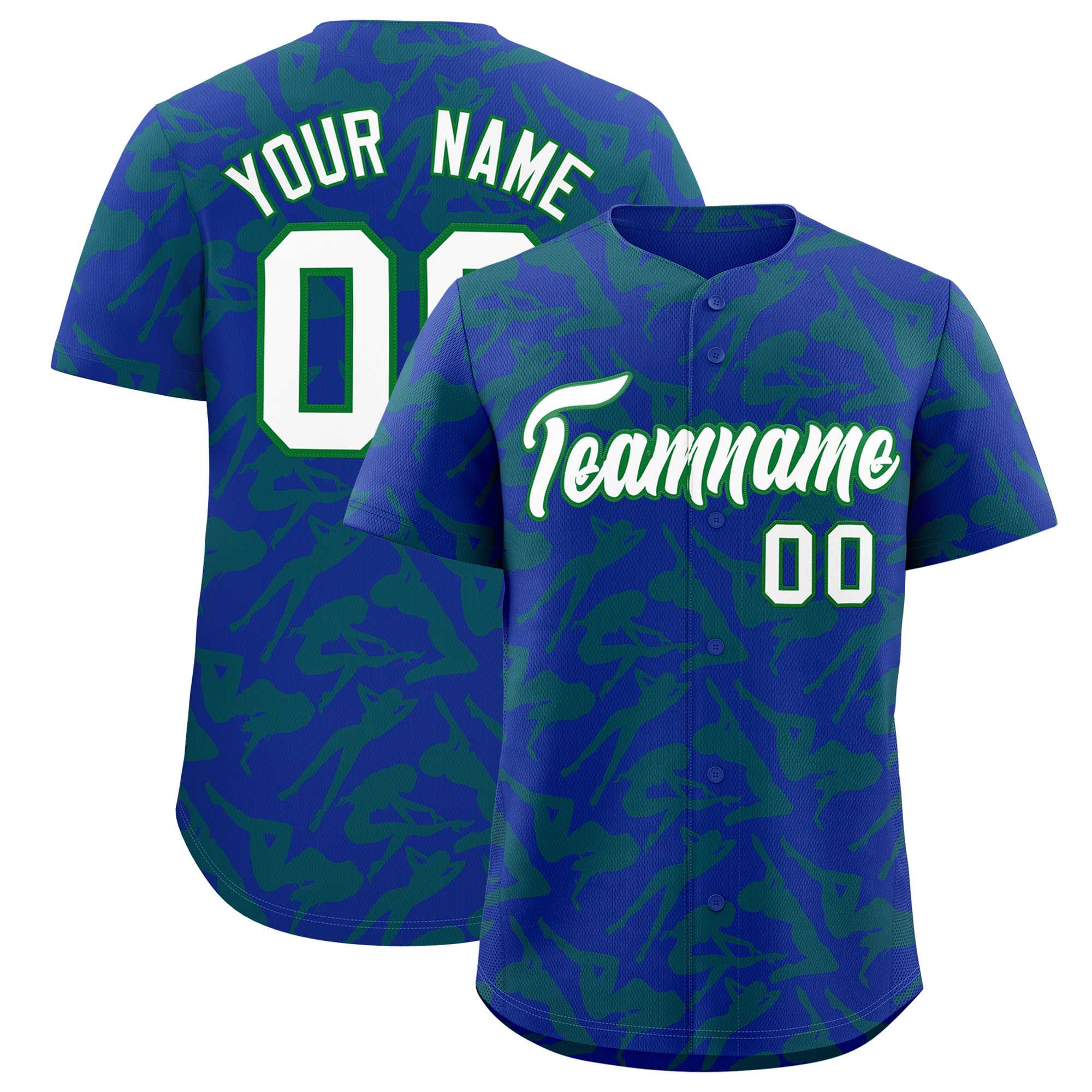 Custom Royal Kelly Green Playboy Graffiti Pattern Authentic Baseball Jersey