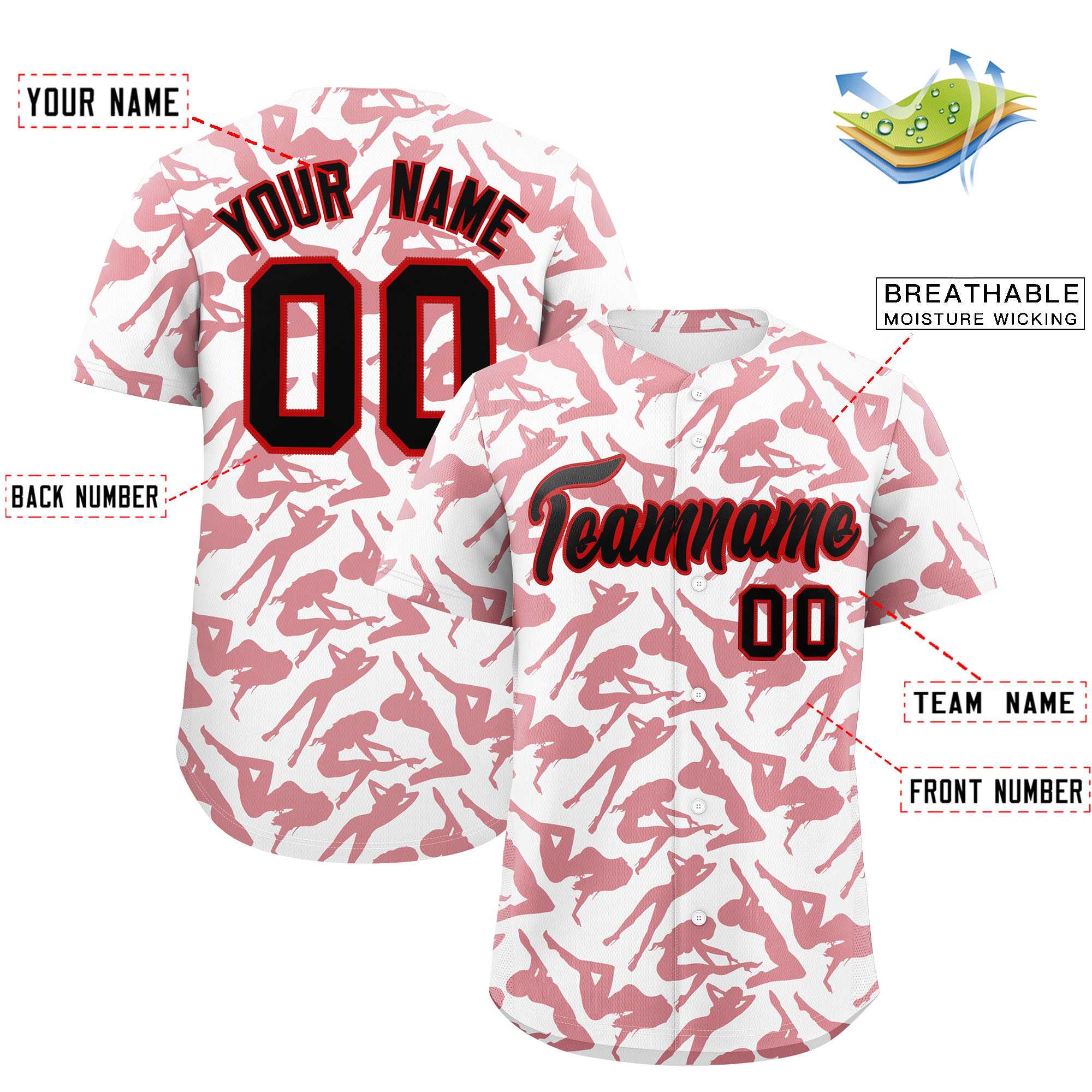 Custom White Red Playboy Graffiti Pattern Authentic Baseball Jersey