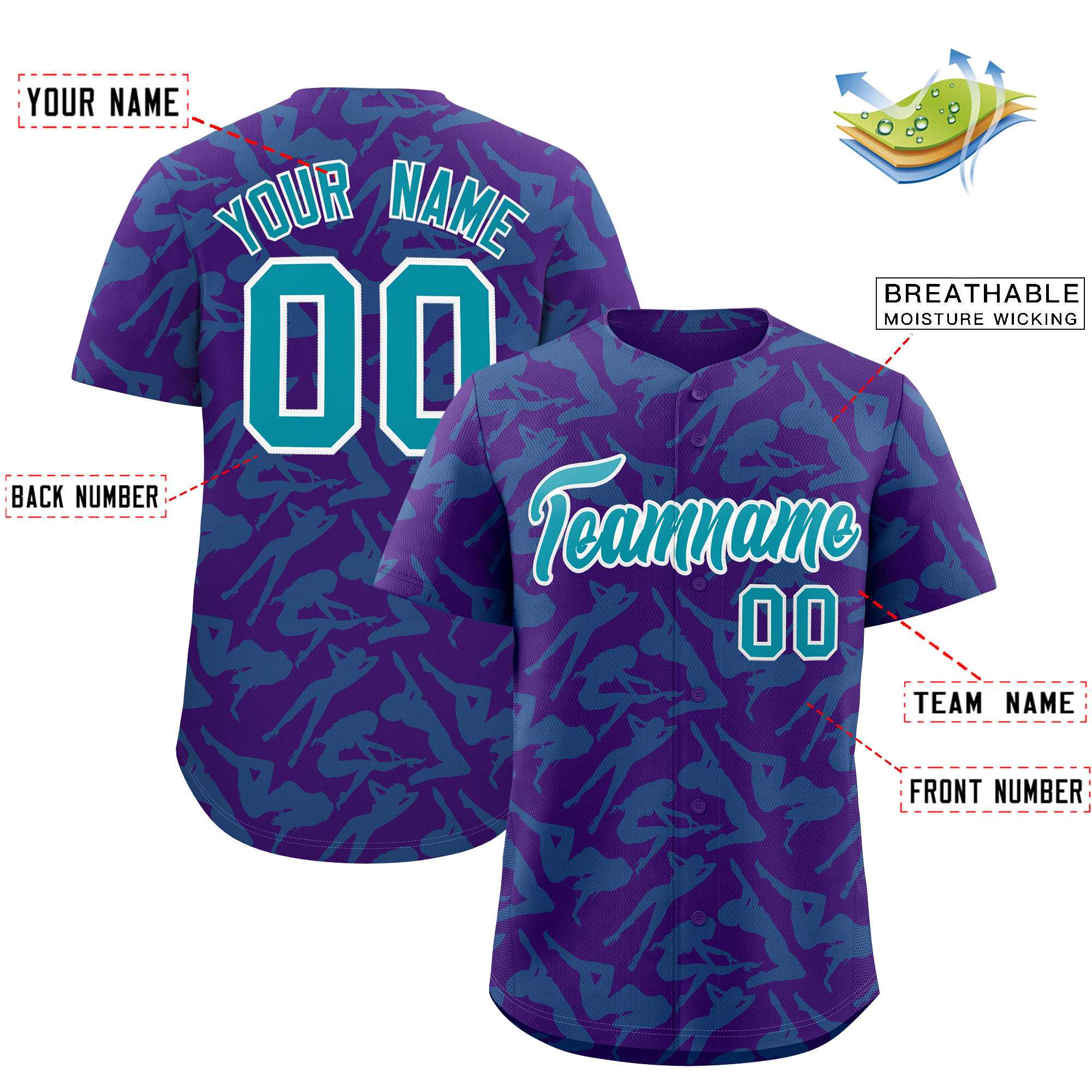 Custom Purple Aqua Playboy Graffiti Pattern Authentic Baseball Jersey