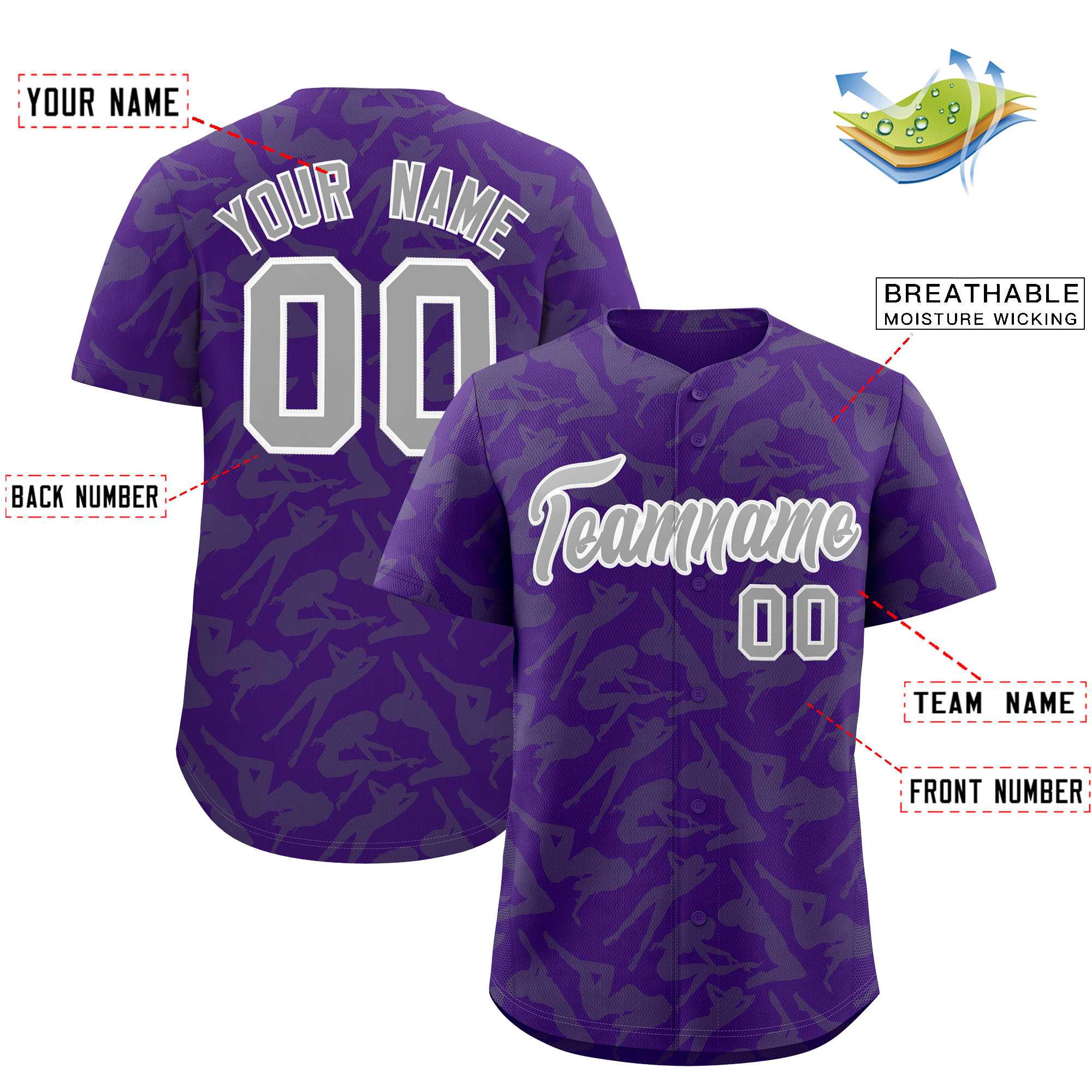 Custom Purple Gray Playboy Graffiti Pattern Authentic Baseball Jersey