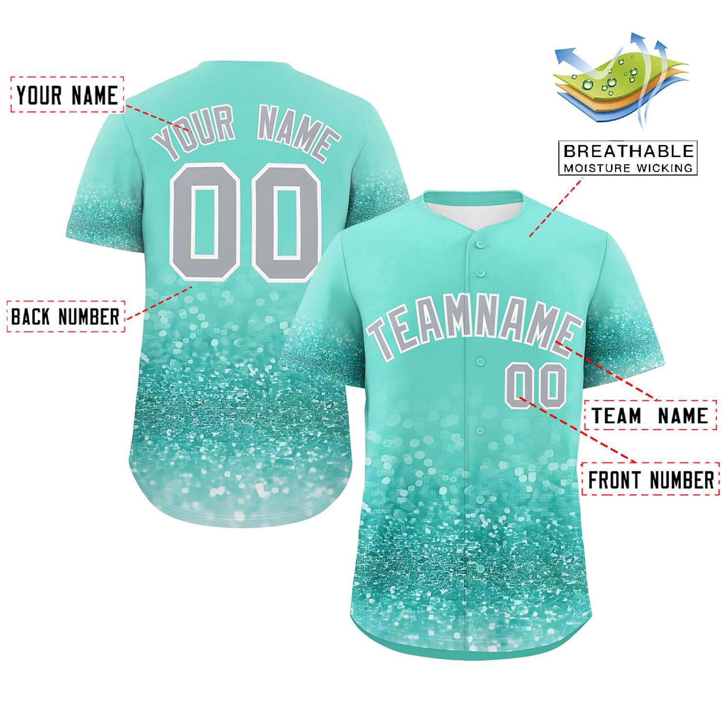 Custom Aqua Gray Sequins Pattern Gradient Fashion Authentic Baseball Jersey