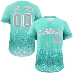 Custom Aqua Gray Sequins Pattern Gradient Fashion Authentic Baseball Jersey