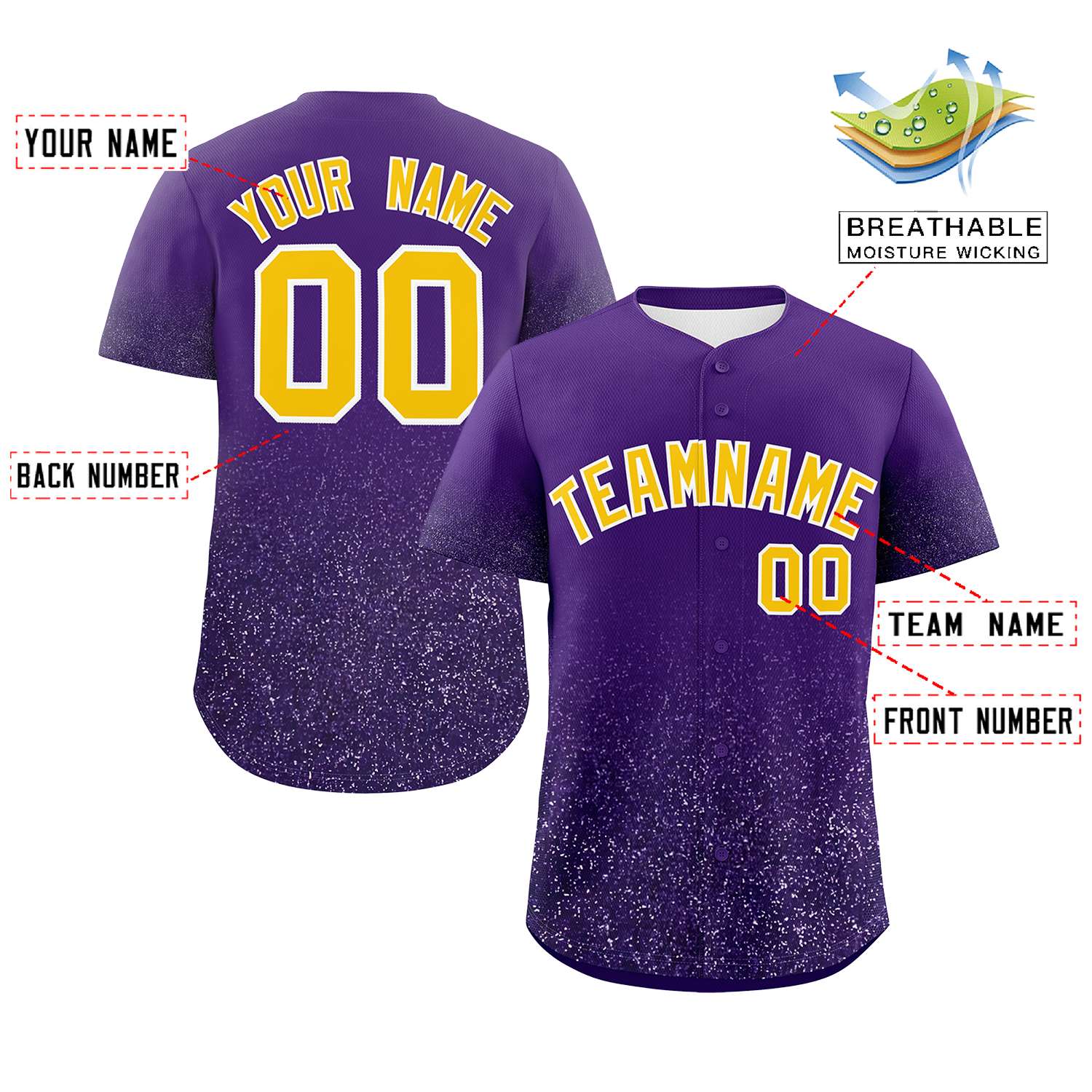 Custom Purple Gold Sequins Pattern Gradient Fashion Authentic Baseball Jersey