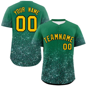 Custom Teal Gold Sequins Pattern Gradient Fashion Authentic Baseball Jersey