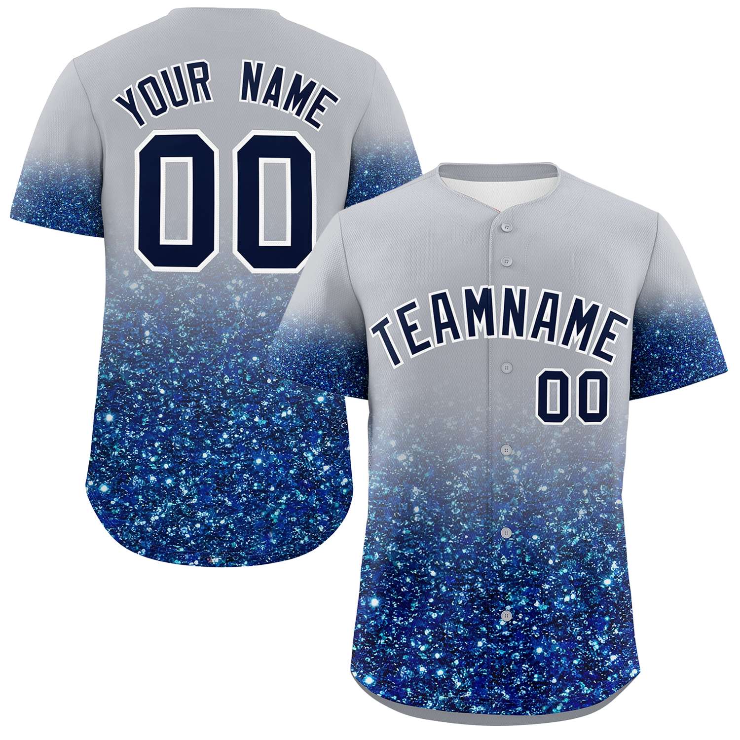 Custom Gray Navy Sequins Pattern Gradient Fashion Authentic Baseball Jersey