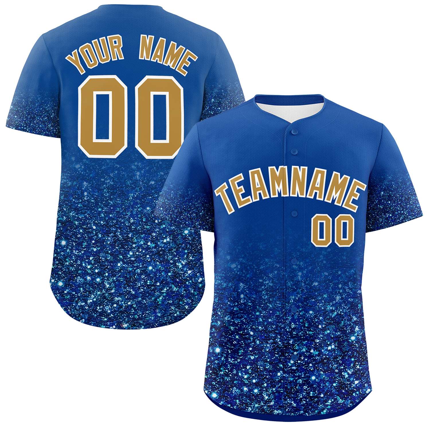 Custom Royal Old Gold Sequins Pattern Gradient Fashion Authentic Baseball Jersey