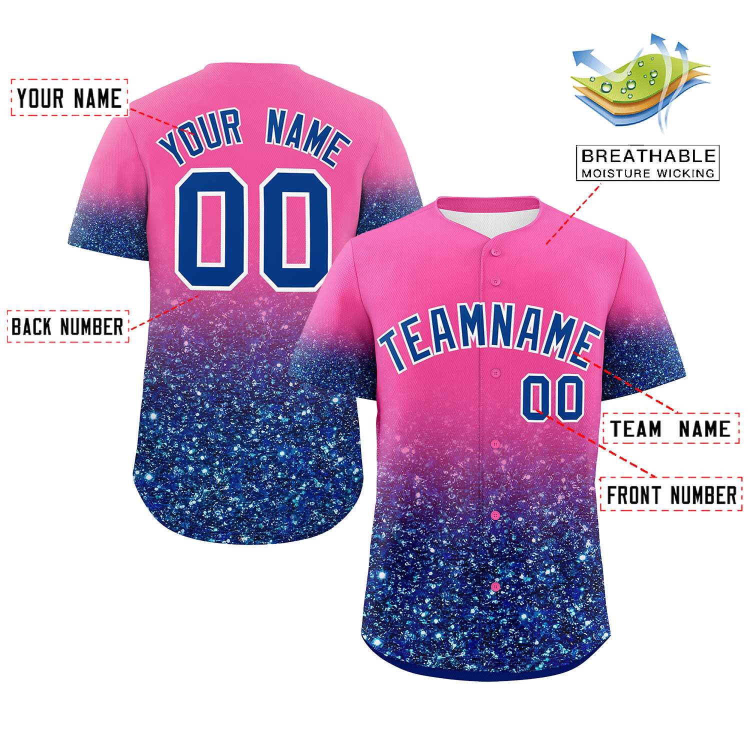 Custom Pink Royal Sequins Pattern Gradient Fashion Authentic Baseball Jersey